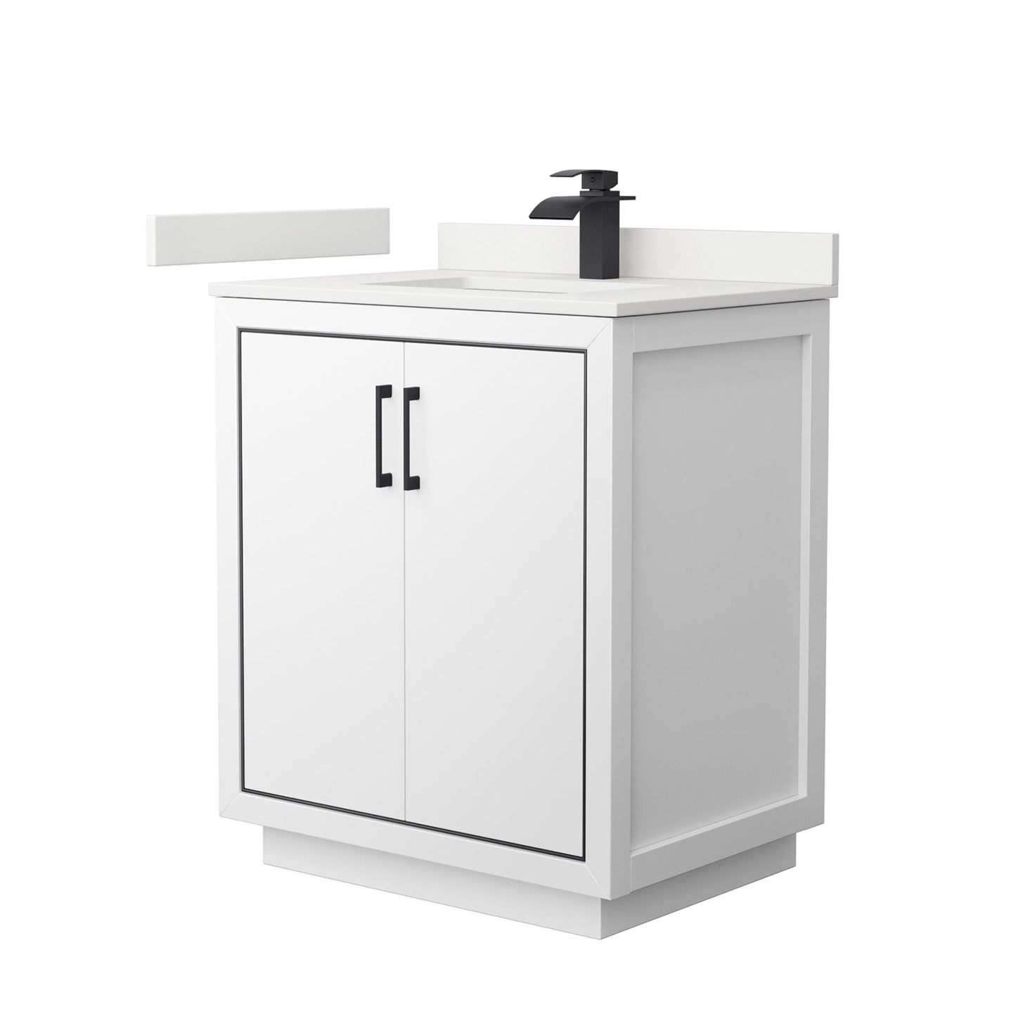 Wyndham Collection Icon 30" Single Bathroom Vanity in White, White Quartz Countertop, Undermount Square Sink (1-Hole), Matte Black Trim