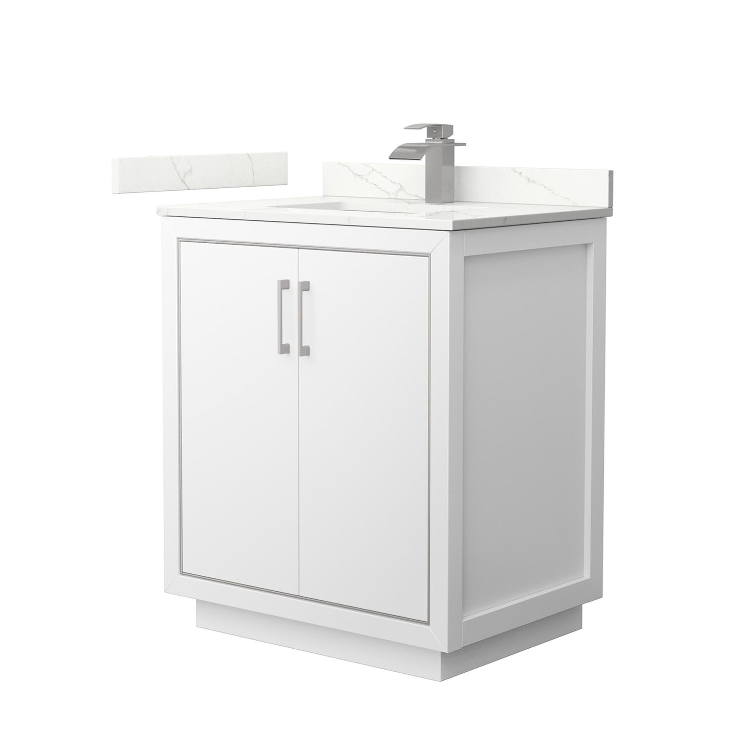 Wyndham Collection Icon 30" Single Bathroom Vanity in White, Giotto Quartz Countertop, Undermount Square Sink (1-Hole), Brushed Nickel Trim