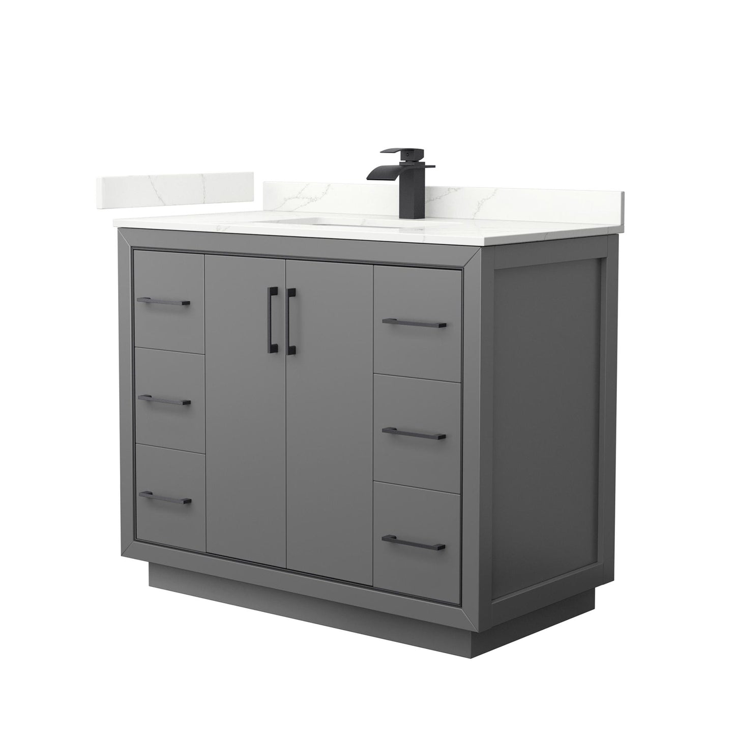 Wyndham Collection Icon 42" Single Bathroom Vanity in Dark Gray, Giotto Quartz Countertop, Undermount Square Sink (1-Hole), Matte Black Trim