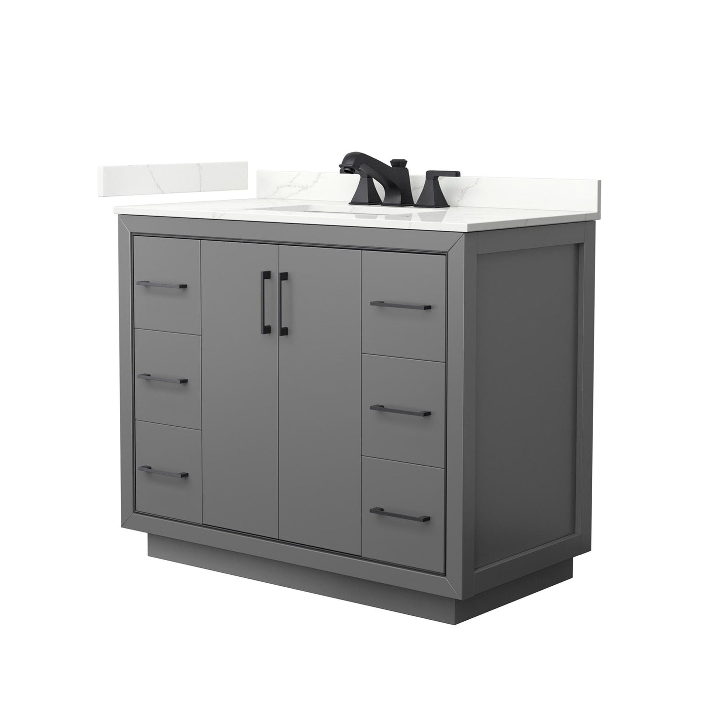 Wyndham Collection Icon 42" Single Bathroom Vanity in Dark Gray, Giotto Quartz Countertop, Undermount Square Sink (3-Hole), Matte Black Trim