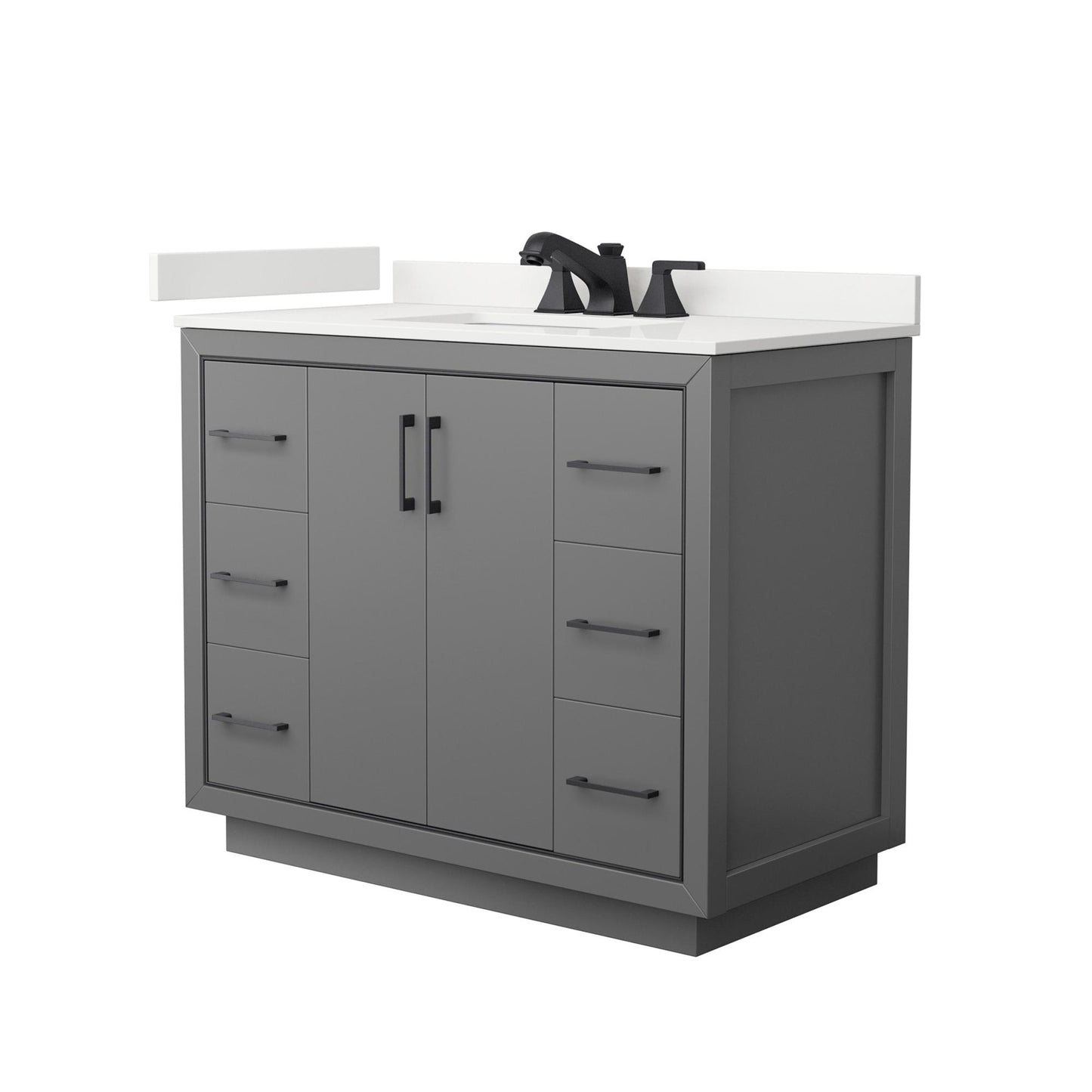 Wyndham Collection Icon 42" Single Bathroom Vanity in Dark Gray, White Quartz Countertop, Undermount Square Sink (3-Hole), Matte Black Trim