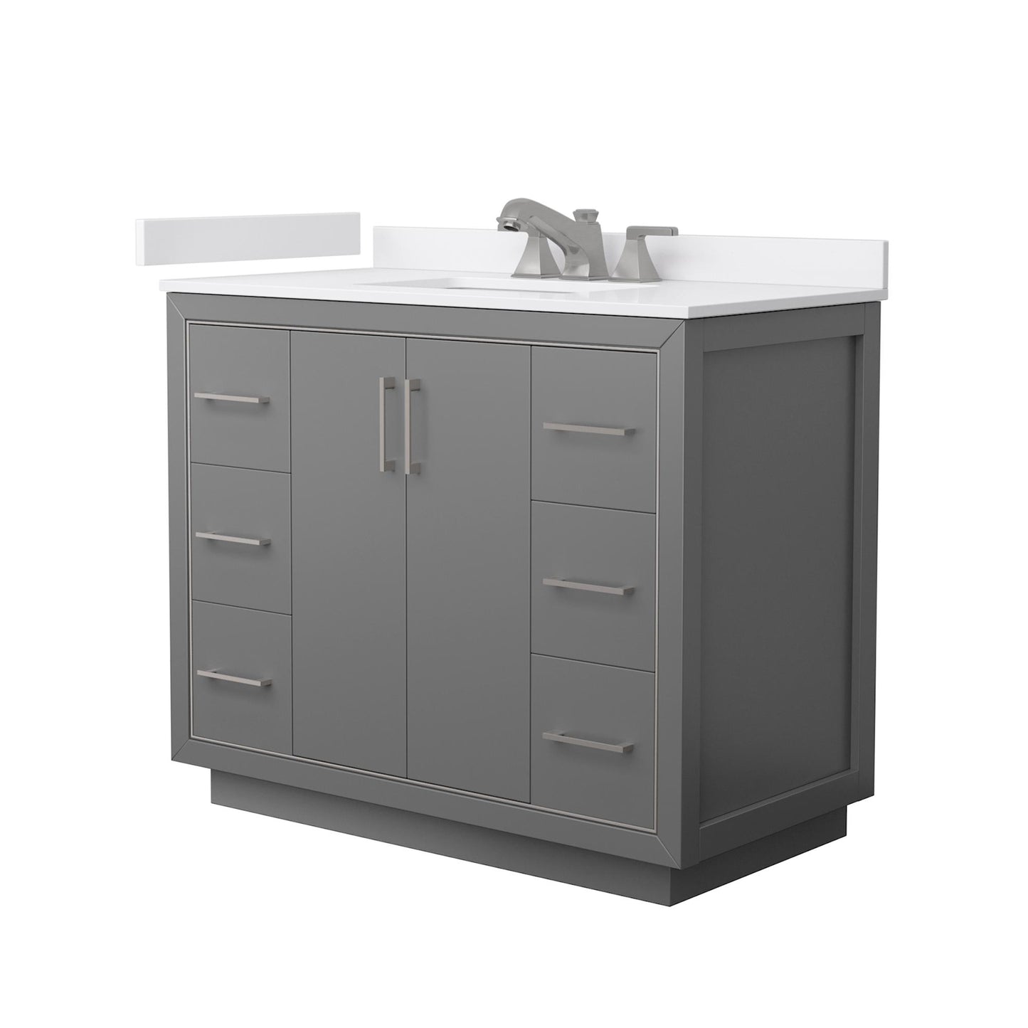 Wyndham Collection Icon 42" Single Bathroom Vanity in Dark Gray, White Cultured Marble Countertop, Undermount Square Sink (3-Hole), Brushed Nickel Trim