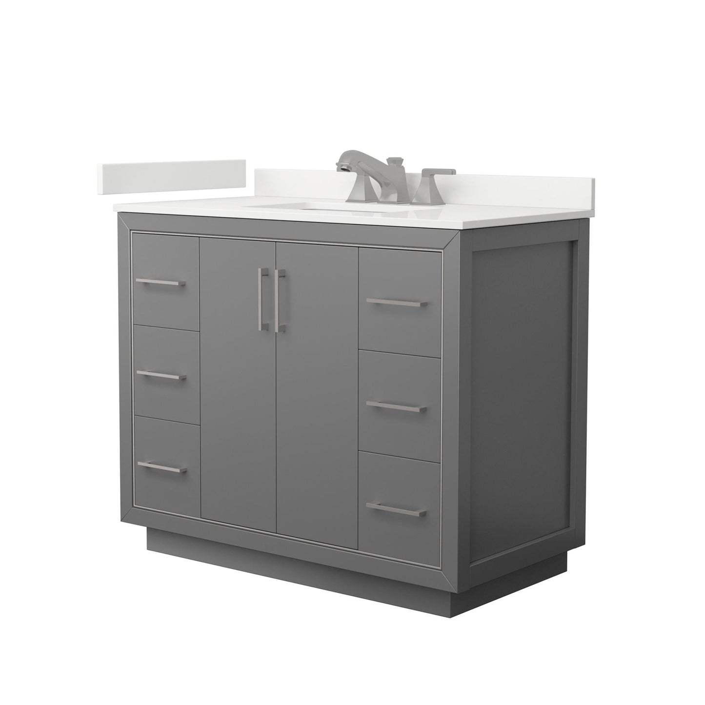 Wyndham Collection Icon 42" Single Bathroom Vanity in Dark Gray, White Quartz Countertop, Undermount Square Sink (3-Hole), Brushed Nickel Trim