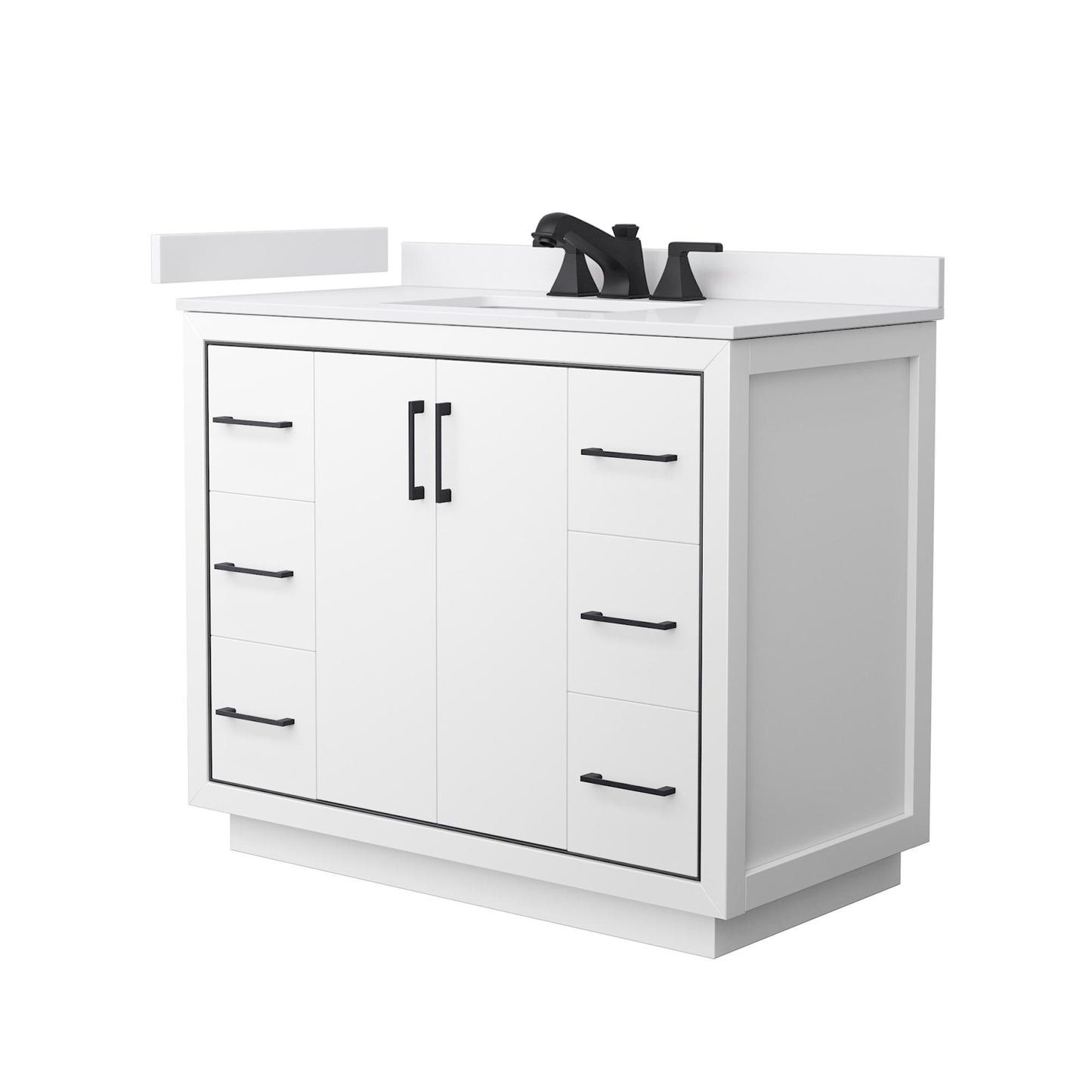 Wyndham Collection Icon 42" Single Bathroom Vanity in White, White Cultured Marble Countertop, Undermount Square Sink (3-Hole), Matte Black Trim