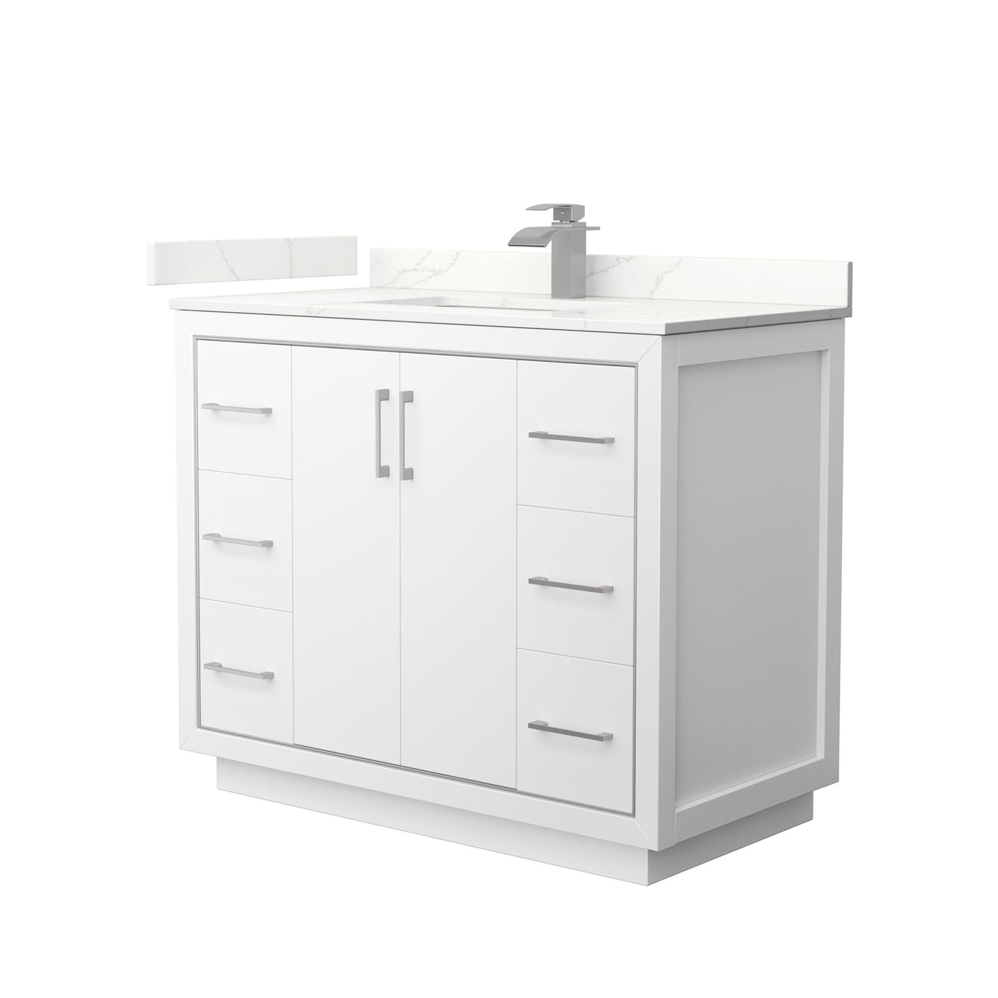 Wyndham Collection Icon 42" Single Bathroom Vanity in White, Giotto Quartz Countertop, Undermount Square Sink (1-Hole), Brushed Nickel Trim