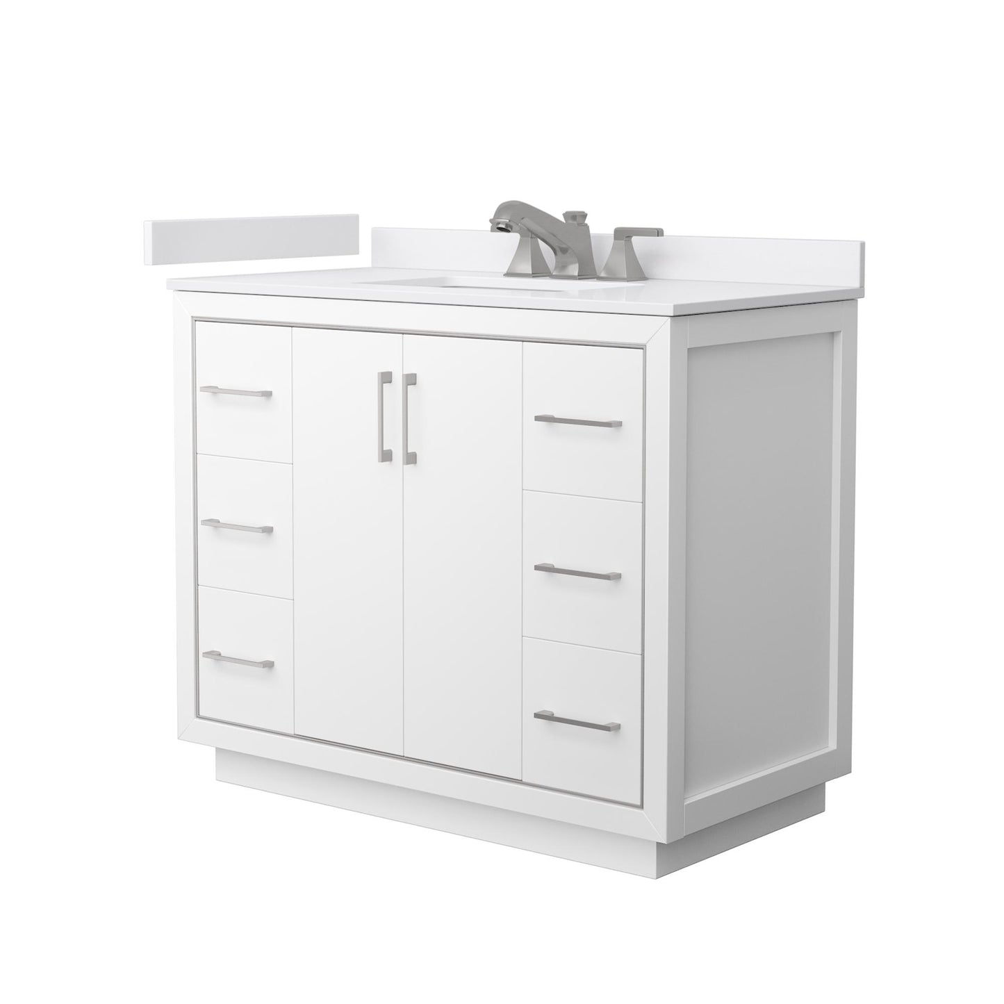 Wyndham Collection Icon 42" Single Bathroom Vanity in White, White Cultured Marble Countertop, Undermount Square Sink (3-Hole), Brushed Nickel Trim