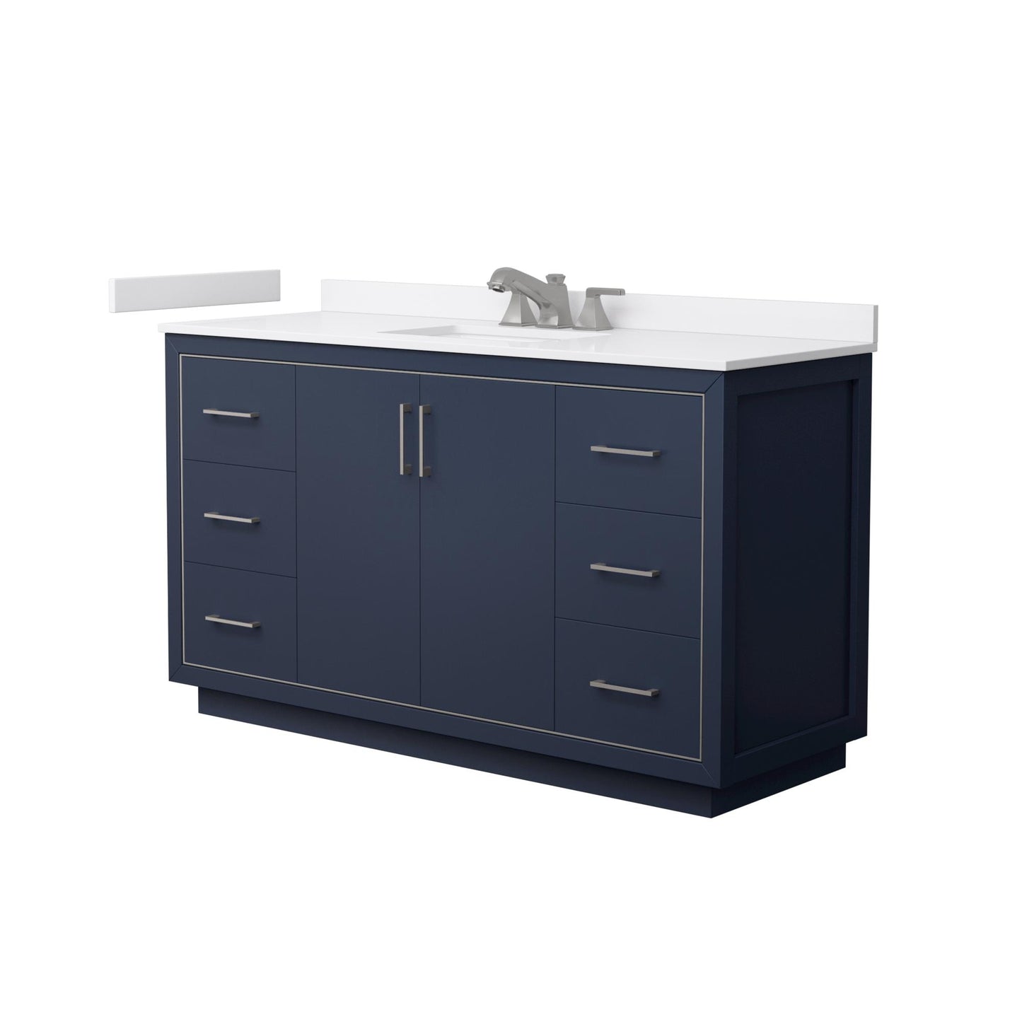 Wyndham Collection Icon 60" Single Bathroom Vanity in Dark Blue, White Cultured Marble Countertop, Undermount Square Sink (3-Hole), Brushed Nickel Trim