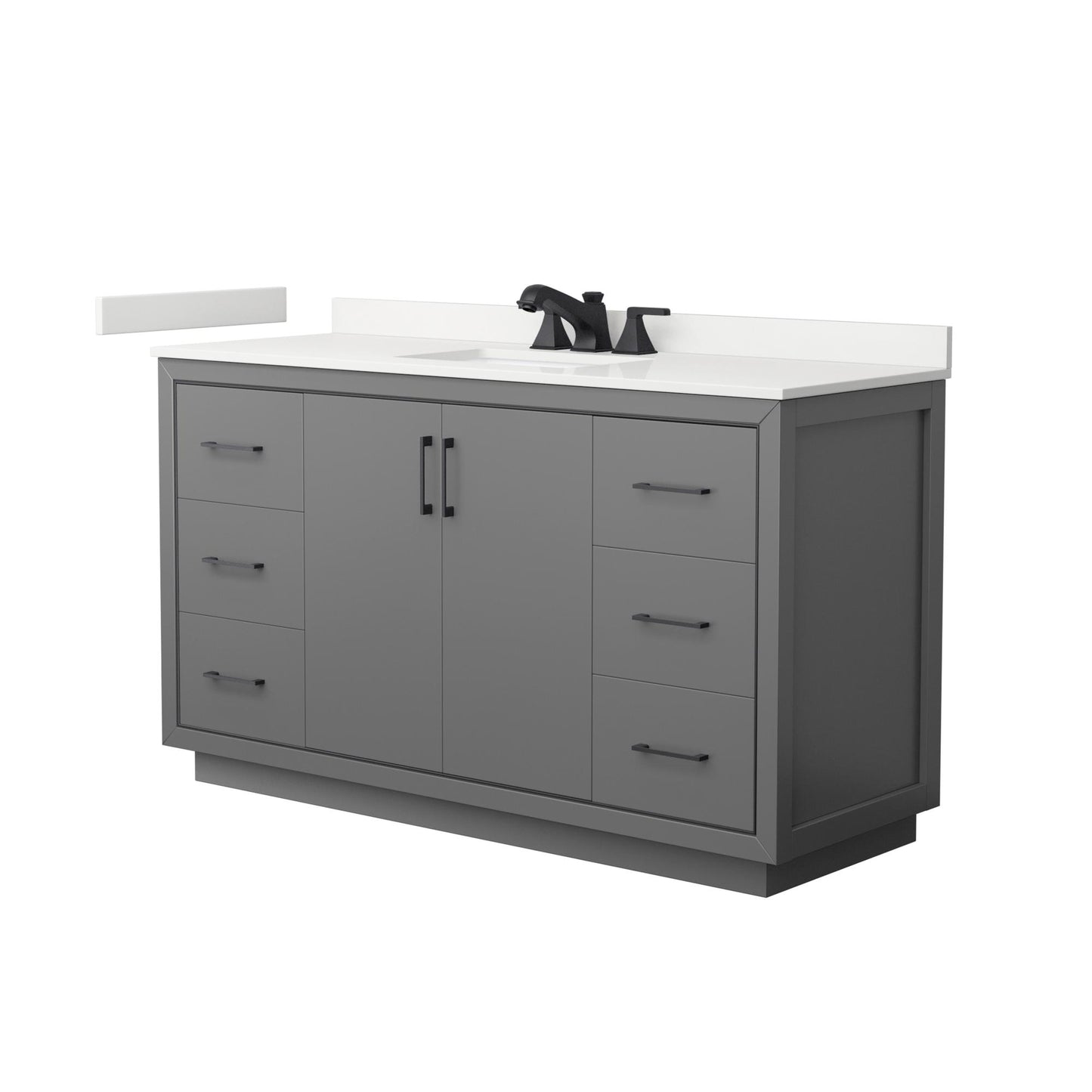 Wyndham Collection Icon 60" Single Bathroom Vanity in Dark Gray, White Quartz Countertop, Undermount Square Sink (3-Hole), Matte Black Trim