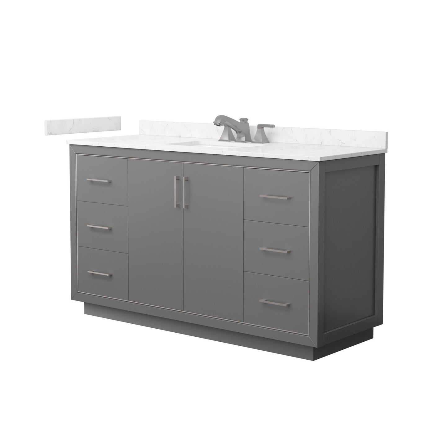 Wyndham Collection Icon 60" Single Bathroom Vanity in Dark Gray, Carrara Cultured Marble Countertop, Undermount Square Sink (3-Hole), Brushed Nickel Trim