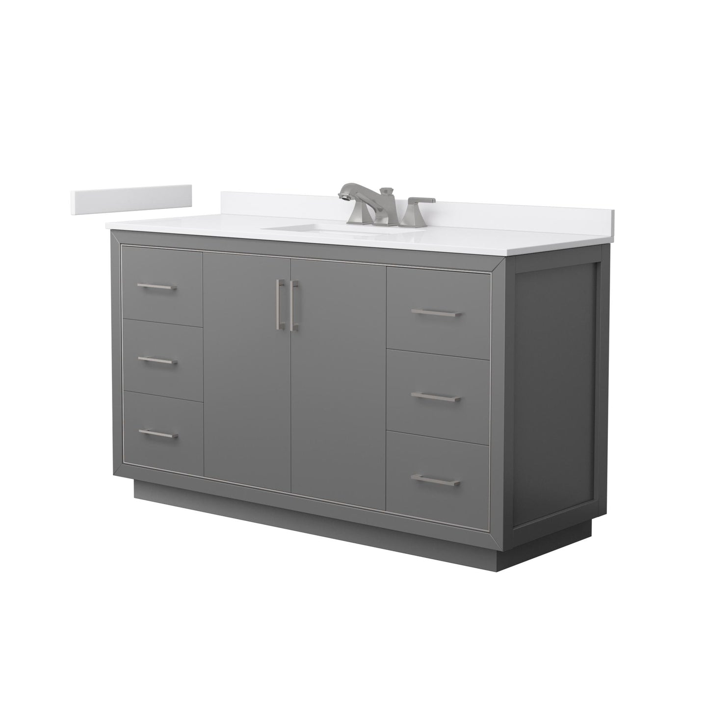 Wyndham Collection Icon 60" Single Bathroom Vanity in Dark Gray, White Cultured Marble Countertop, Undermount Square Sink (3-Hole), Brushed Nickel Trim