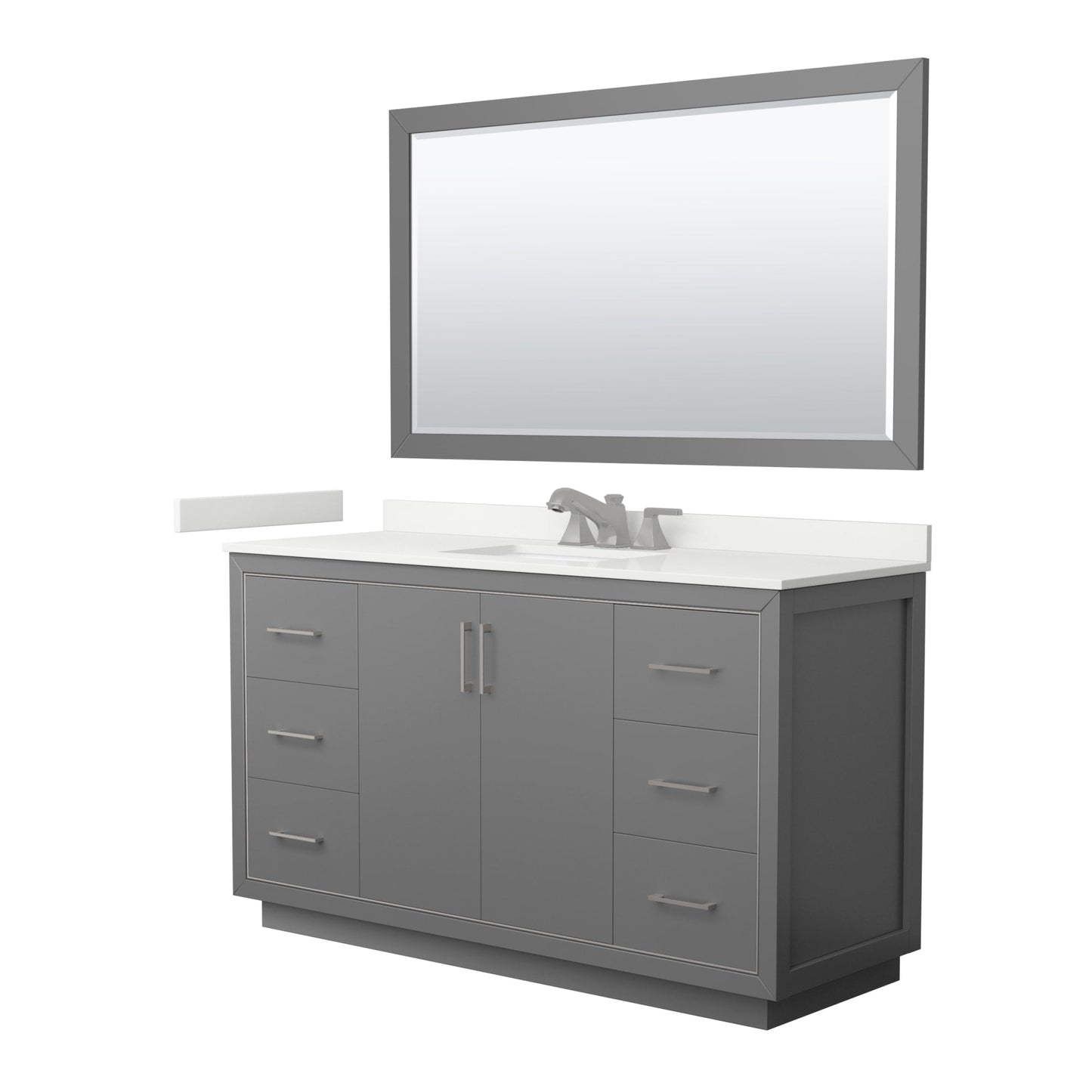 Wyndham Collection Icon 60" Single Bathroom Vanity in Dark Gray, White Quartz Countertop, Undermount Square Sink (3-Hole), Brushed Nickel Trim, 58" Mirror