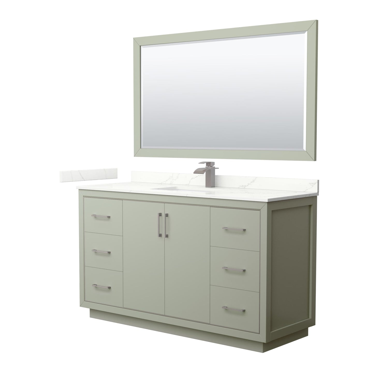 Wyndham Collection Icon 60" Single Bathroom Vanity in Light Green, Giotto Quartz Countertop, Undermount Square Sink (1-Hole), Brushed Nickel Trim, 58" Mirror