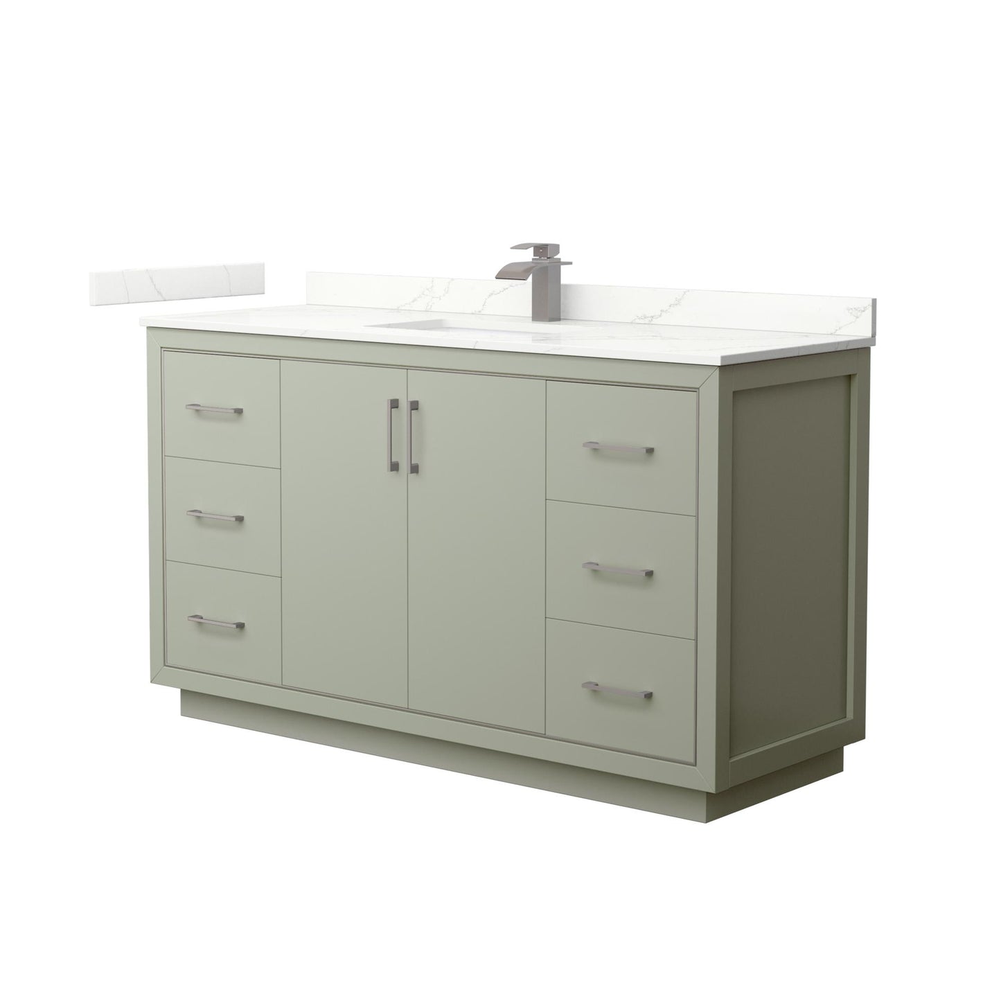 Wyndham Collection Icon 60" Single Bathroom Vanity in Light Green, Giotto Quartz Countertop, Undermount Square Sink (1-Hole), Brushed Nickel Trim