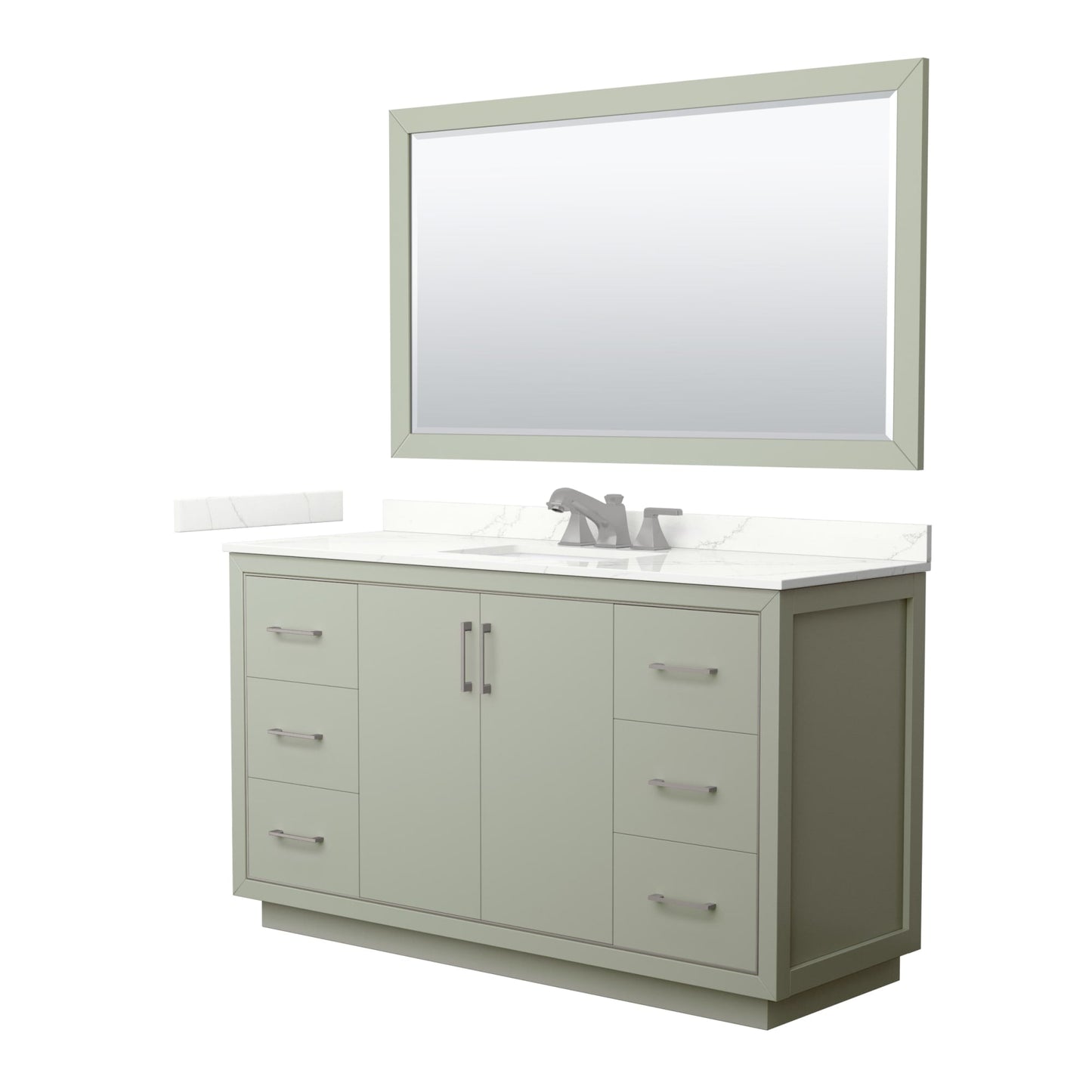 Wyndham Collection Icon 60" Single Bathroom Vanity in Light Green, Giotto Quartz Countertop, Undermount Square Sink (3-Hole), Brushed Nickel Trim, 58" Mirror