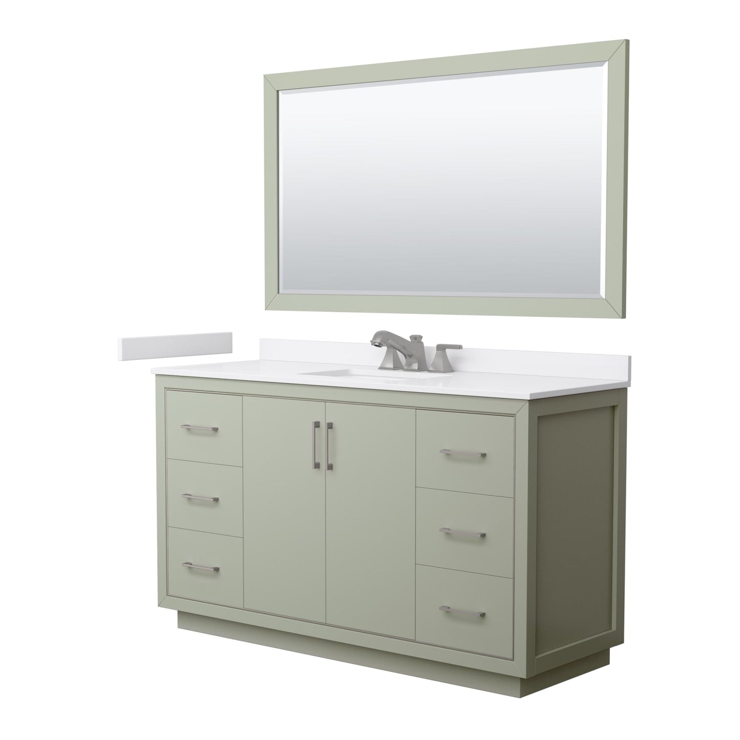 Wyndham Collection Icon 60" Single Bathroom Vanity in Light Green, White Cultured Marble Countertop, Undermount Square Sink (3-Hole), Brushed Nickel Trim, 58" Mirror