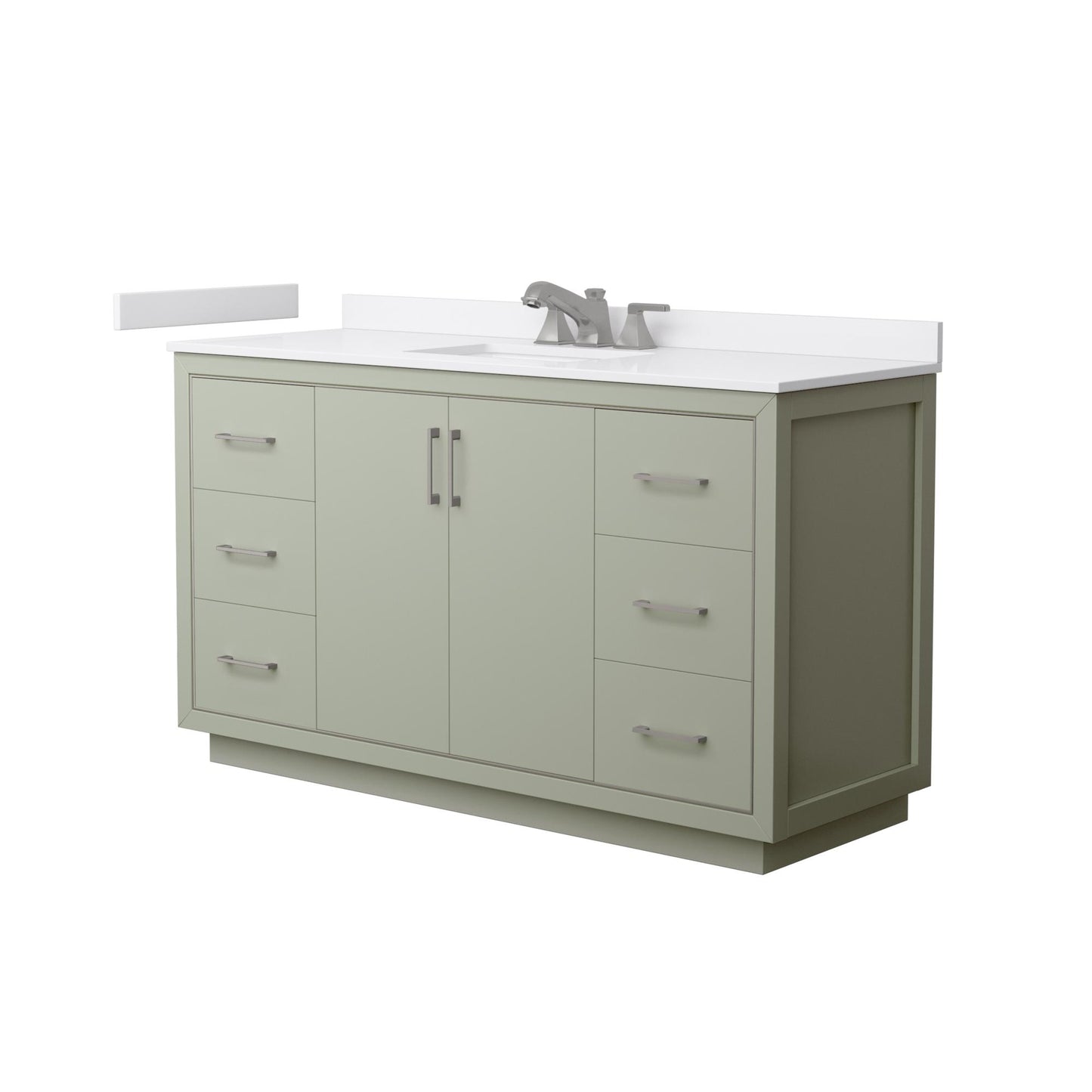 Wyndham Collection Icon 60" Single Bathroom Vanity in Light Green, White Cultured Marble Countertop, Undermount Square Sink (3-Hole), Brushed Nickel Trim