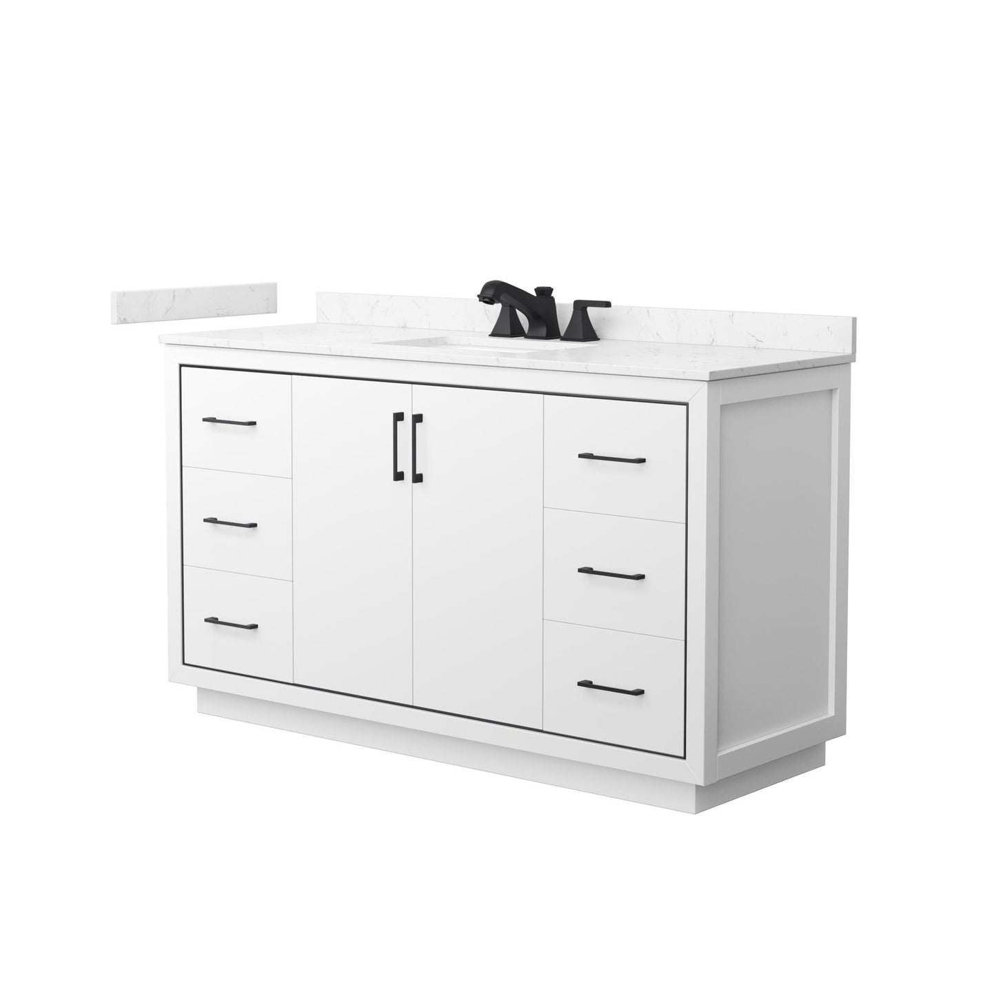 Wyndham Collection Icon 60" Single Bathroom Vanity in White, Carrara Cultured Marble Countertop, Undermount Square Sink (3-Hole), Matte Black Trim