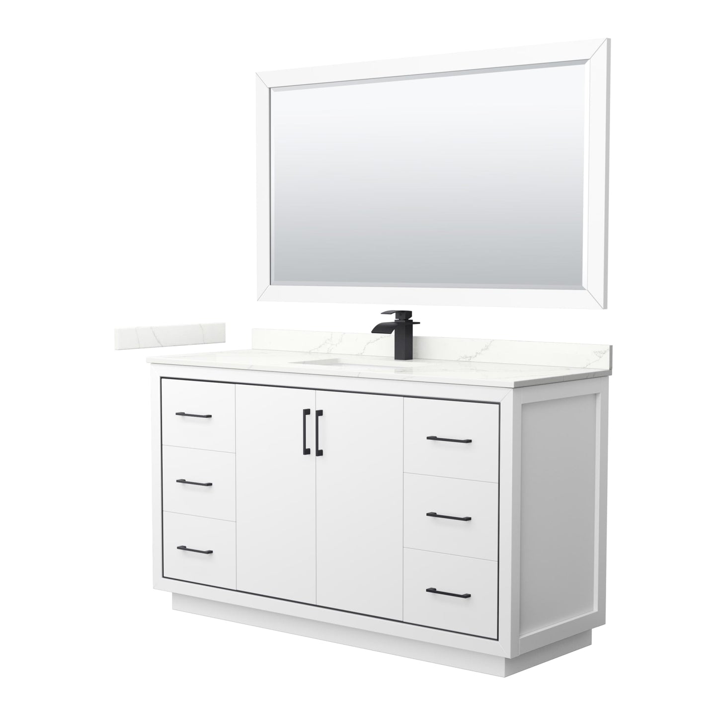 Wyndham Collection Icon 60" Single Bathroom Vanity in White, Giotto Quartz Countertop, Undermount Square Sink (1-Hole), Matte Black Trim, 58" Mirror