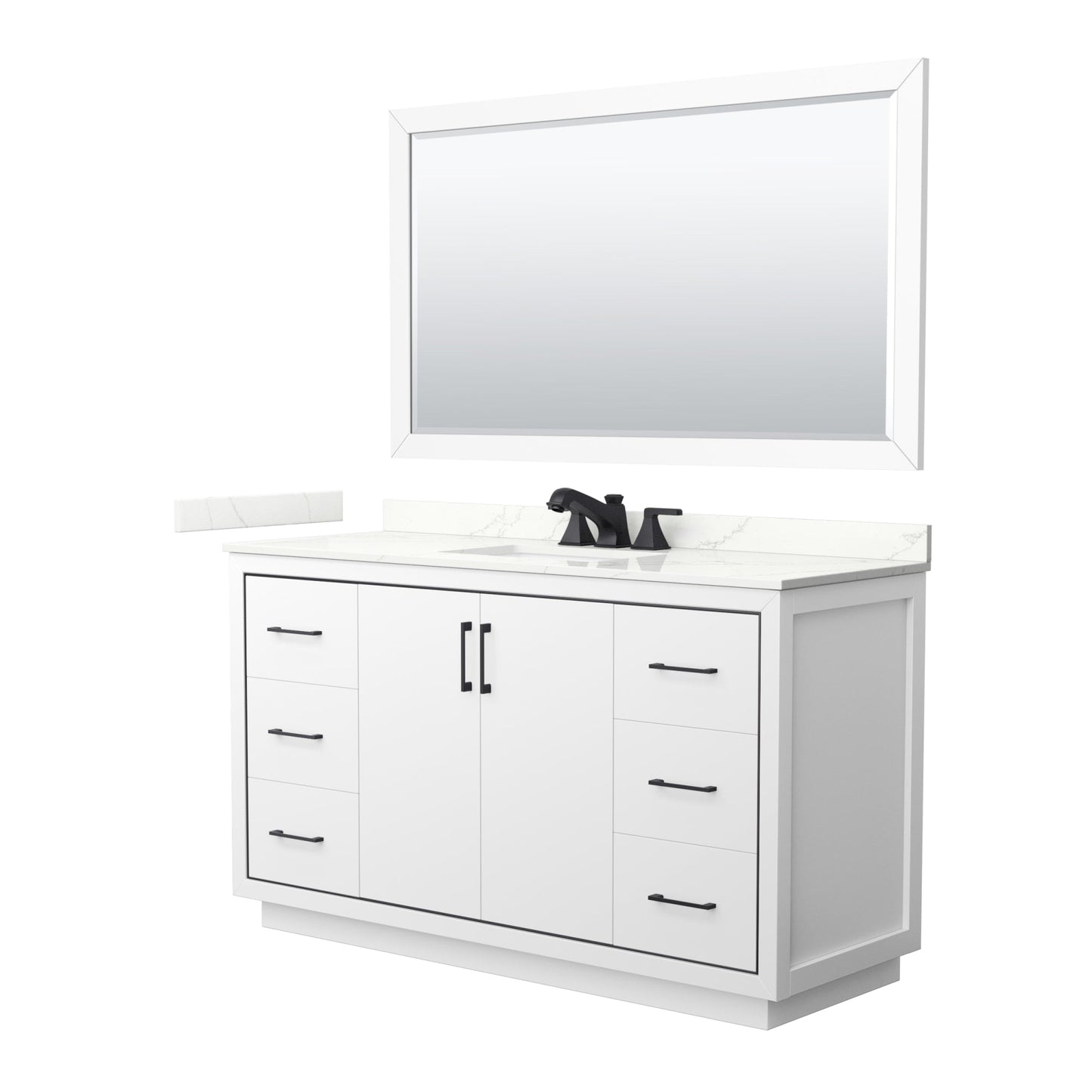 Wyndham Collection Icon 60" Single Bathroom Vanity in White, Giotto Quartz Countertop, Undermount Square Sink (3-Hole), Matte Black Trim, 58" Mirror