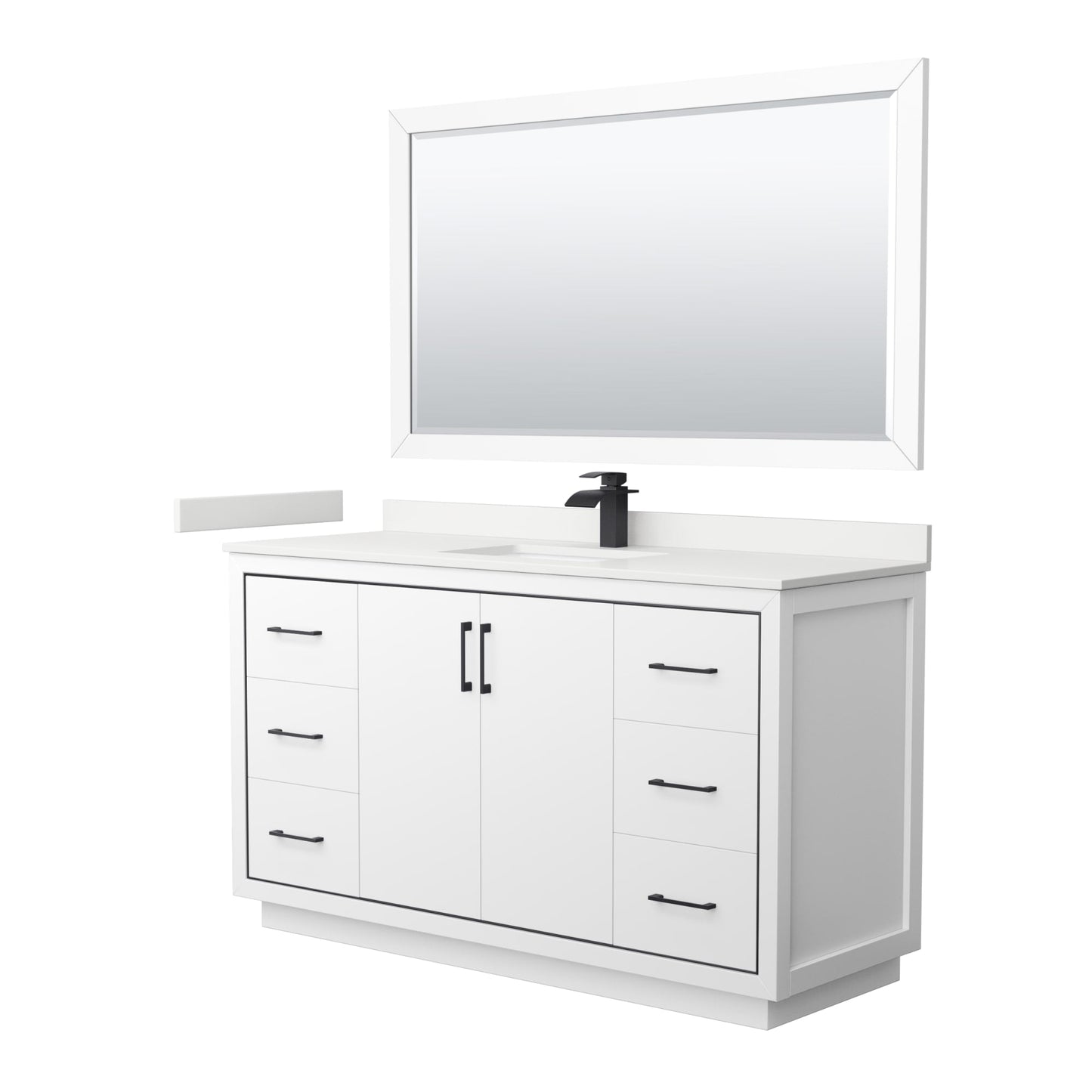 Wyndham Collection Icon 60" Single Bathroom Vanity in White, White Quartz Countertop, Undermount Square Sink (1-Hole), Matte Black Trim, 58" Mirror