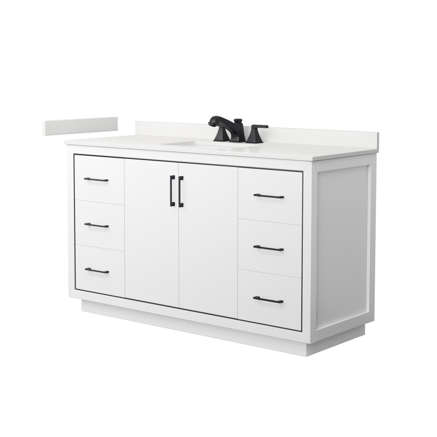 Wyndham Collection Icon 60" Single Bathroom Vanity in White, White Quartz Countertop, Undermount Square Sink (3-Hole), Matte Black Trim