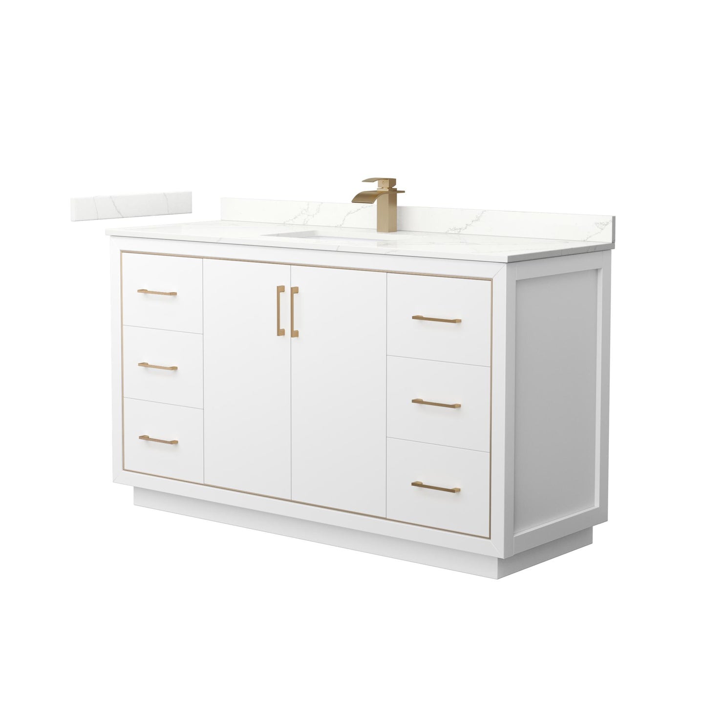 Wyndham Collection Icon 60" Single Bathroom Vanity in White, Giotto Quartz Countertop, Undermount Square Sink (1-Hole), Satin Bronze Trim