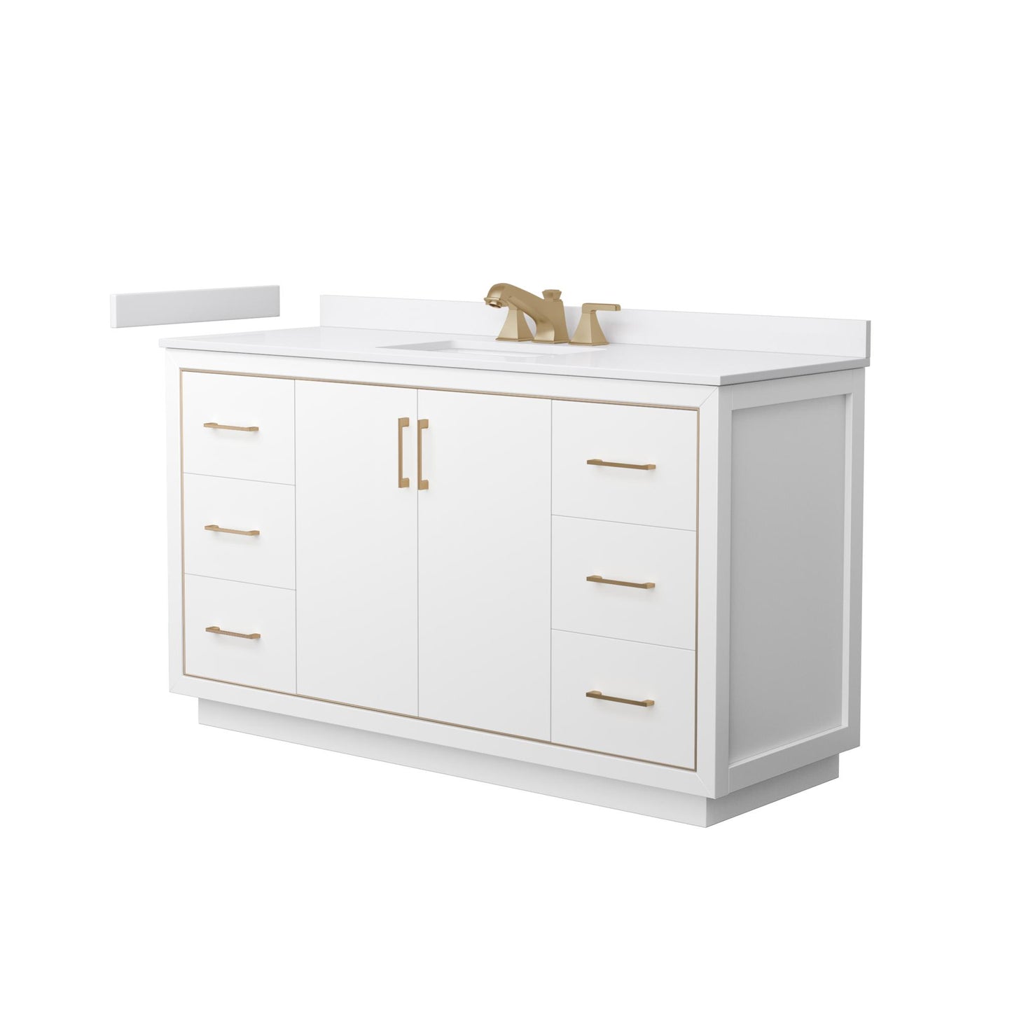 Wyndham Collection Icon 60" Single Bathroom Vanity in White, White Cultured Marble Countertop, Undermount Square Sink (3-Hole), Satin Bronze Trim