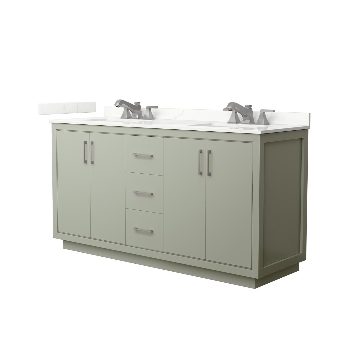 Wyndham Collection Icon 66" Double Bathroom Vanity in Light Green, Giotto Quartz Countertop, Undermount Square Sinks (3-Hole), Brushed Nickel Trim