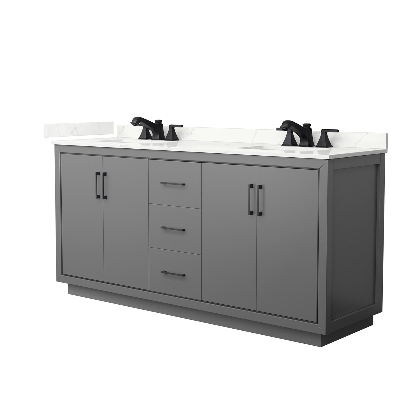 Wyndham Collection Icon 72" Double Bathroom Vanity in Dark Gray, Giotto Quartz Countertop, Undermount Square Sinks (3-Hole), Matte Black Trim