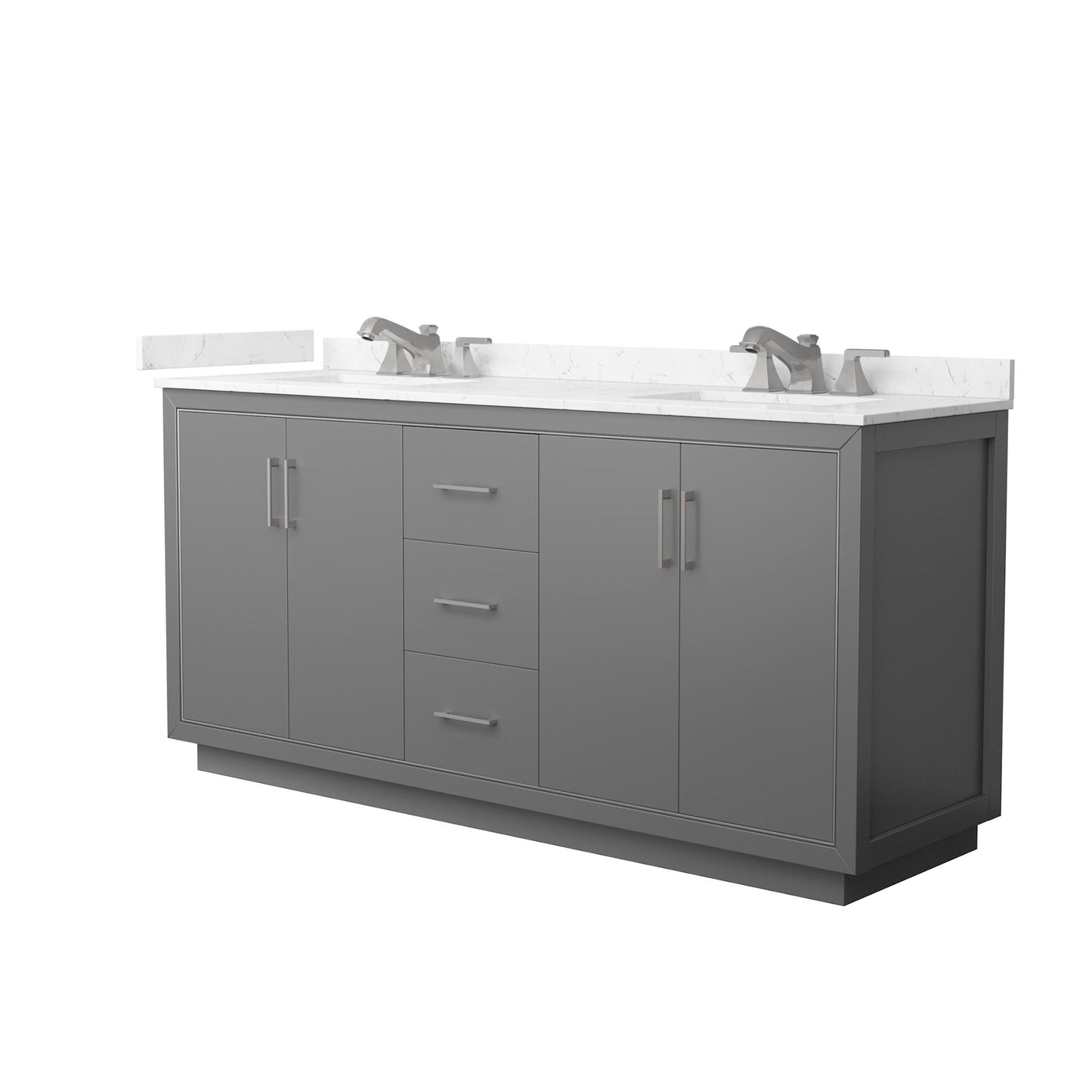 Wyndham Collection Icon 72" Double Bathroom Vanity in Dark Gray, Carrara Cultured Marble Countertop, Undermount Square Sinks (3-Hole), Brushed Nickel Trim
