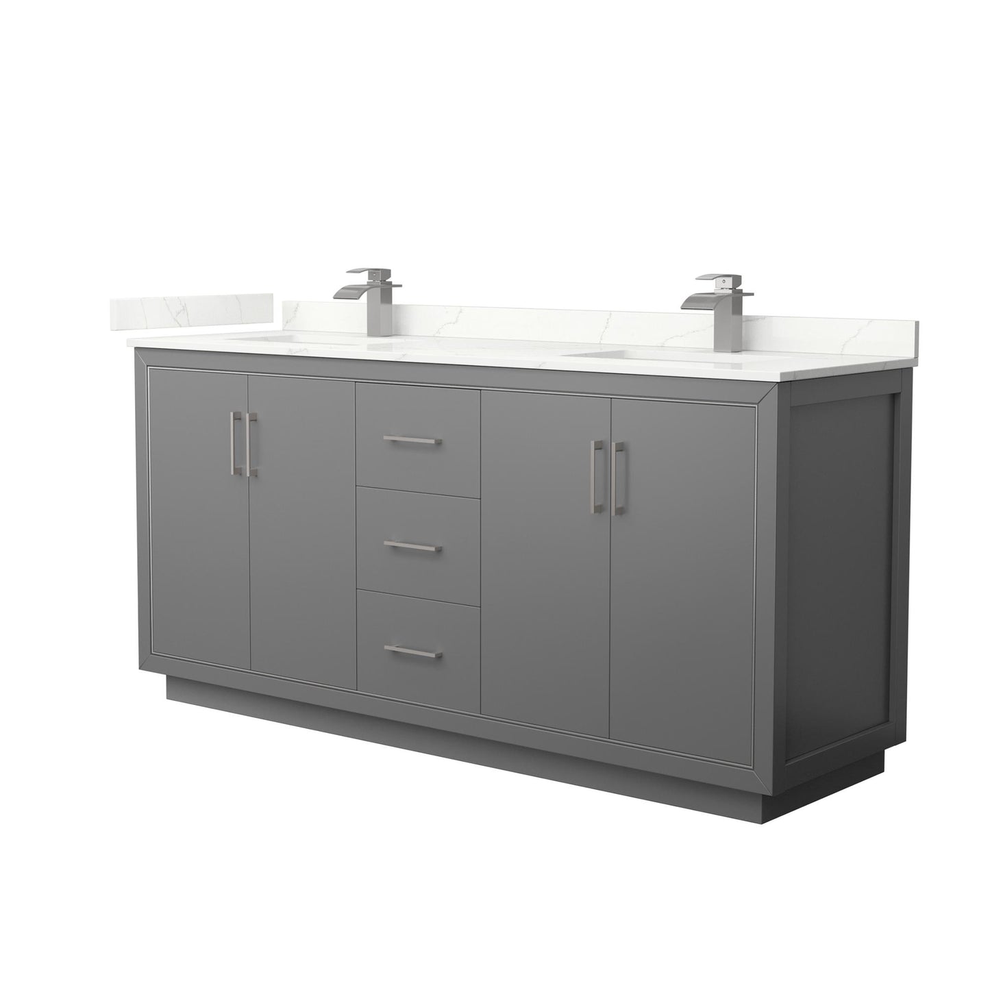 Wyndham Collection Icon 72" Double Bathroom Vanity in Dark Gray, Giotto Quartz Countertop, Undermount Square Sinks (1-Hole), Brushed Nickel Trim