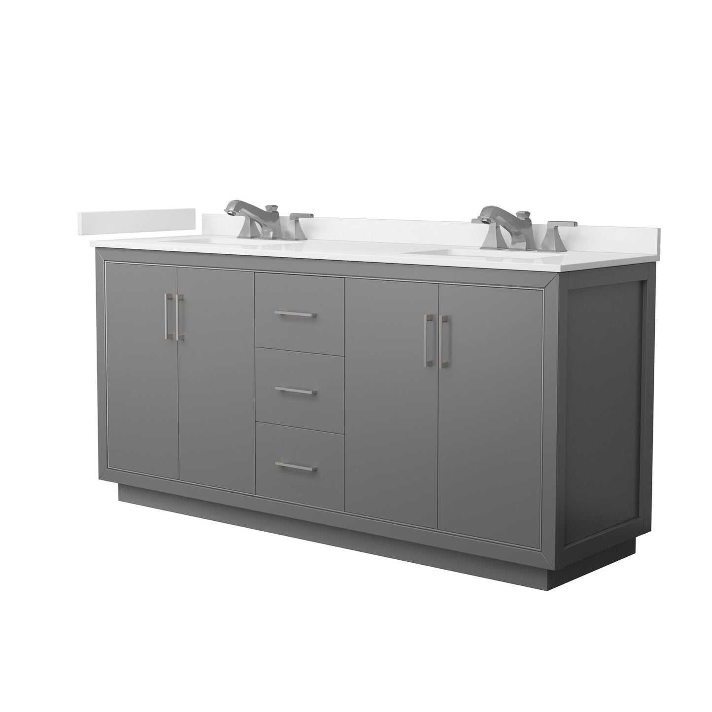 Wyndham Collection Icon 72" Double Bathroom Vanity in Dark Gray, White Quartz Countertop, Undermount Square Sinks (3-Hole), Brushed Nickel Trim