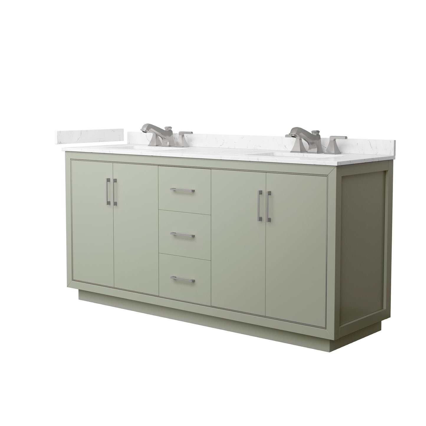 Wyndham Collection Icon 72" Double Bathroom Vanity in Light Green, Carrara Cultured Marble Countertop, Undermount Square Sinks (3-Hole), Brushed Nickel Trim