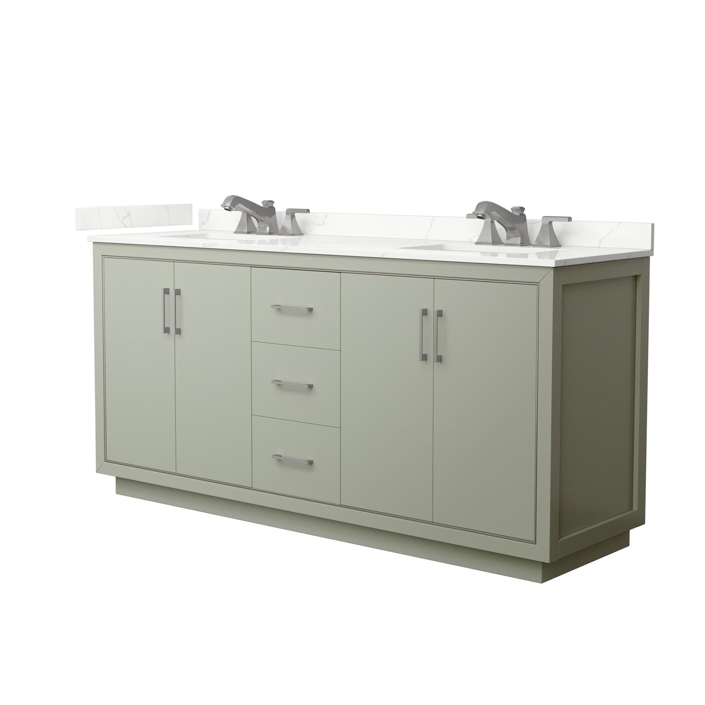 Wyndham Collection Icon 72" Double Bathroom Vanity in Light Green, Giotto Quartz Countertop, Undermount Square Sinks (3-Hole), Brushed Nickel Trim