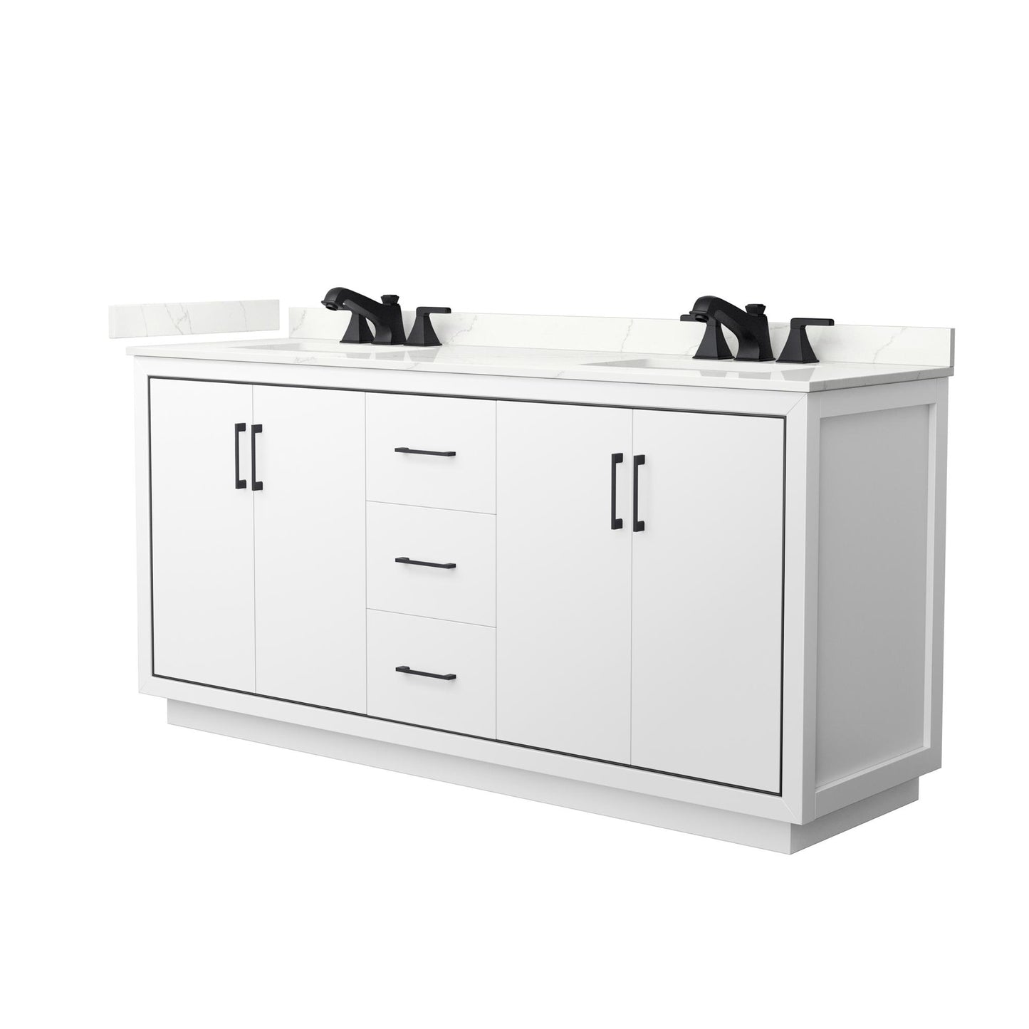 Wyndham Collection Icon 72" Double Bathroom Vanity in White, Giotto Quartz Countertop, Undermount Square Sinks (3-Hole), Matte Black Trim