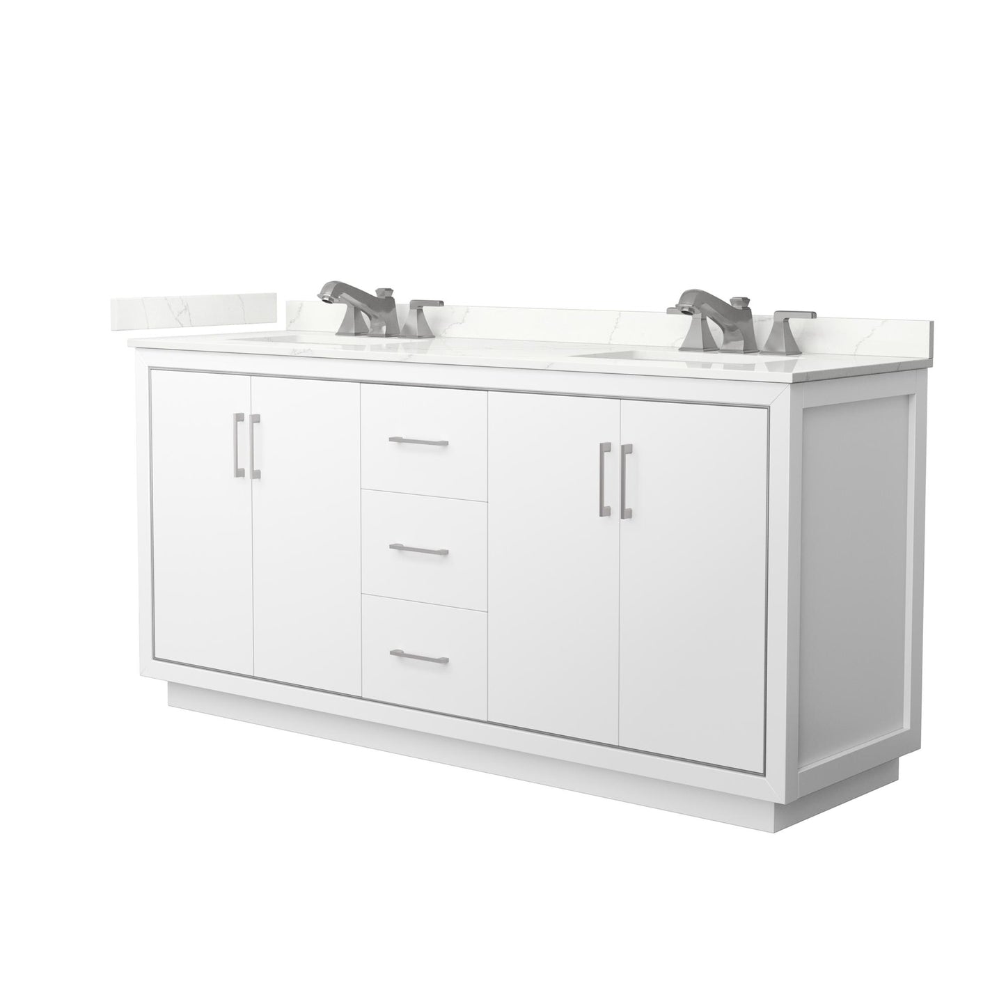 Wyndham Collection Icon 72" Double Bathroom Vanity in White, Giotto Quartz Countertop, Undermount Square Sinks (3-Hole), Brushed Nickel Trim