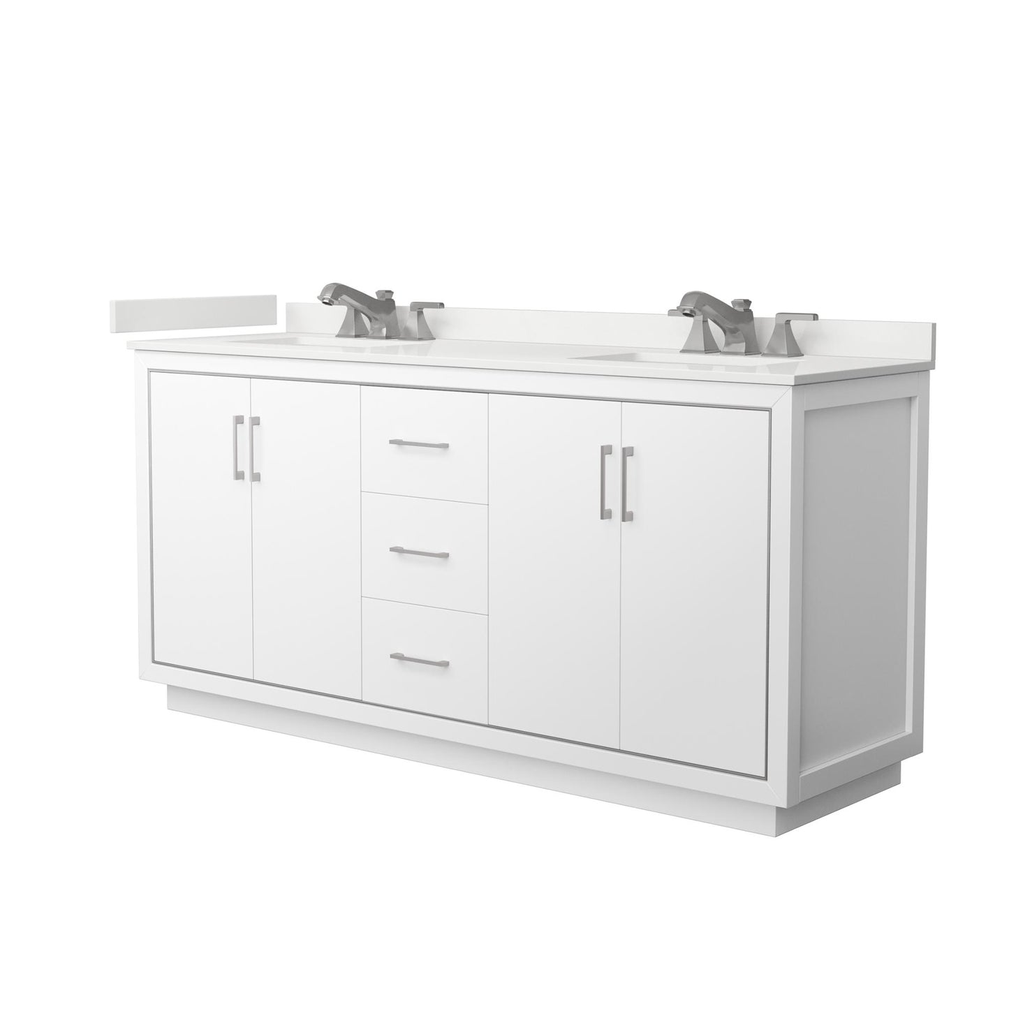 Wyndham Collection Icon 72" Double Bathroom Vanity in White, White Quartz Countertop, Undermount Square Sinks (3-Hole), Brushed Nickel Trim