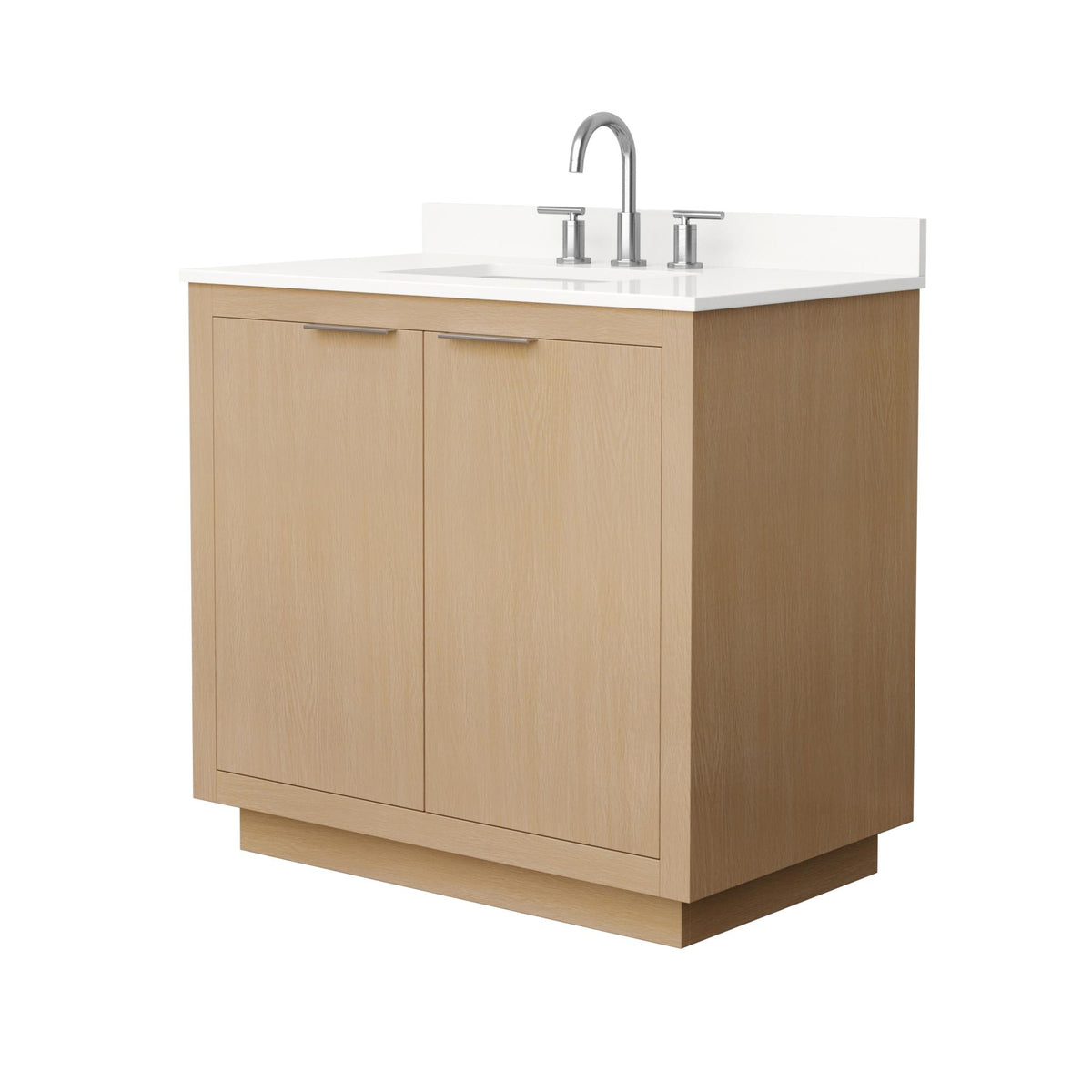 Wyndham Collection Maroni 36 Inch Single Bathroom Vanity in Light Straw, White Quartz Countertop, Undermount Square Sink (3-Hole), Brushed Nickel Trim