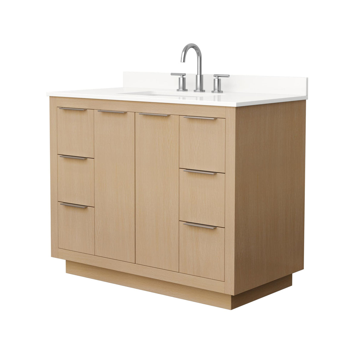 Wyndham Collection Maroni 42 Inch Single Bathroom Vanity in Light Straw, White Quartz Countertop, Undermount Square Sink (3-Hole), Brushed Nickel Trim