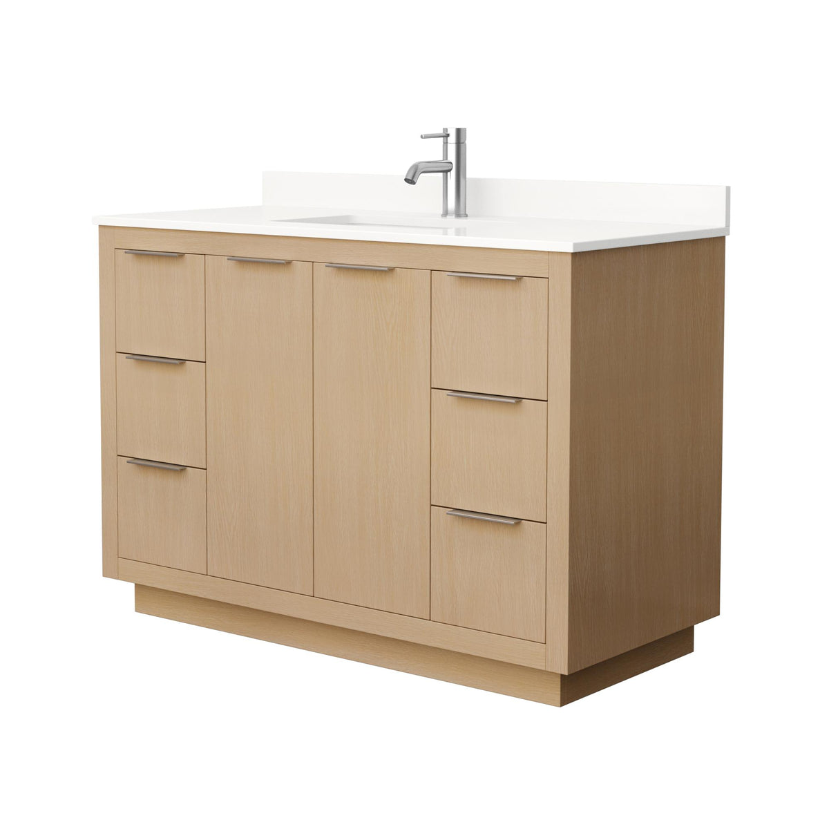 Wyndham Collection Maroni 48 Inch Single Bathroom Vanity in Light Straw, White Quartz Countertop, Undermount Square Sink (1-Hole), Brushed Nickel Trim