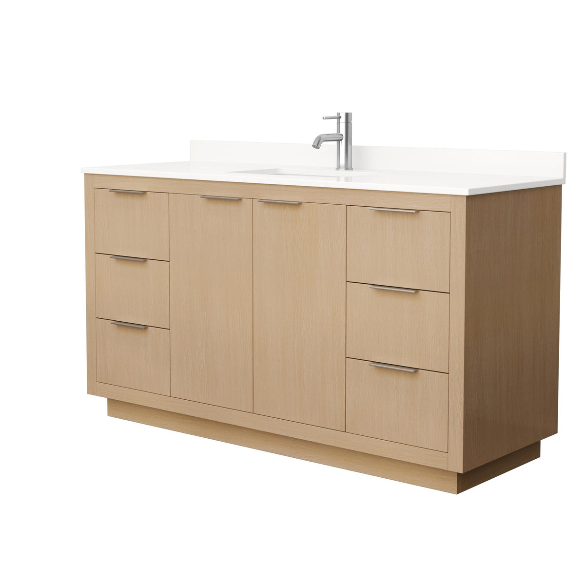 Wyndham Collection Maroni 60 Inch Single Bathroom Vanity in Light Straw, White Quartz Countertop, Undermount Square Sink (1-Hole), Brushed Nickel Trim