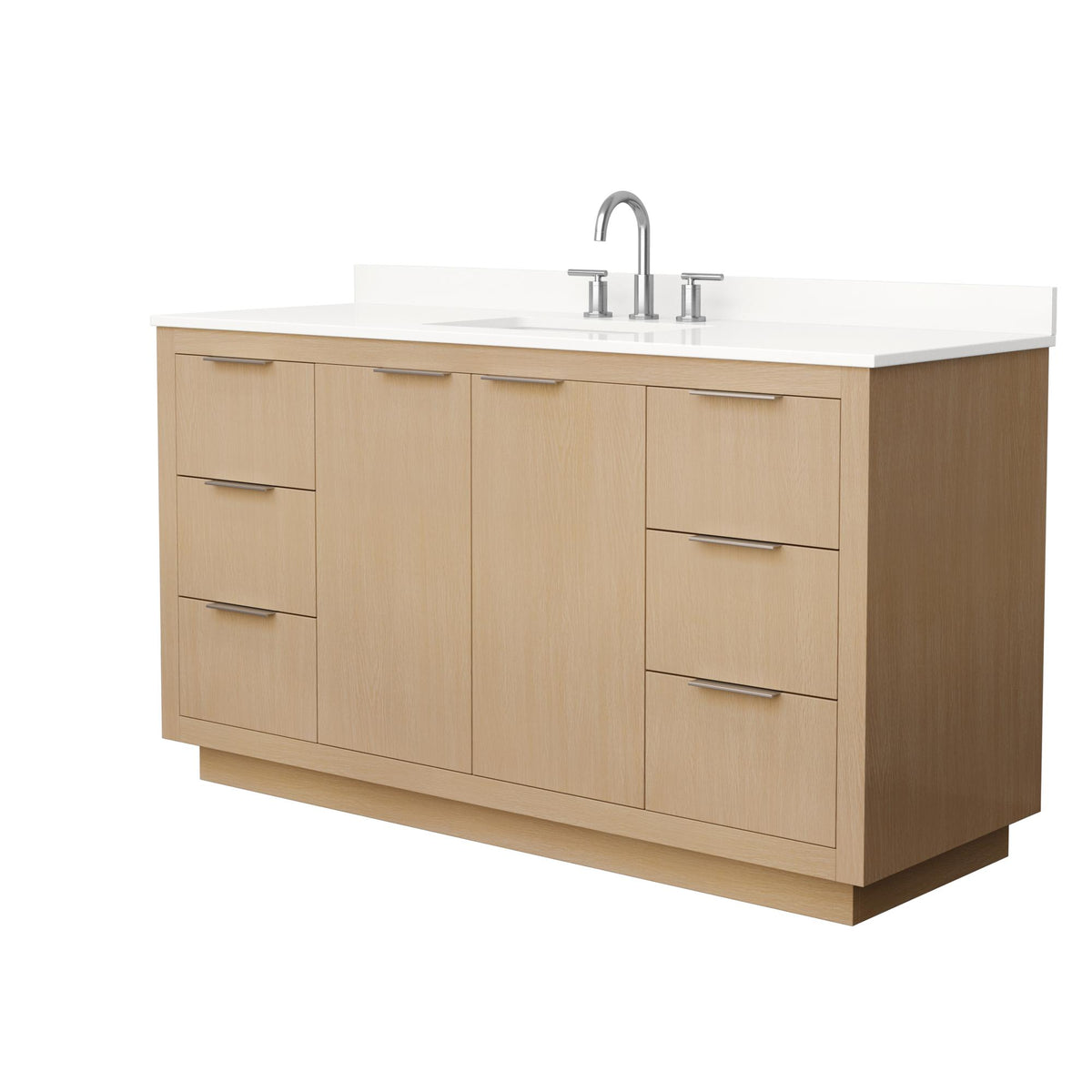 Wyndham Collection Maroni 60 Inch Single Bathroom Vanity in Light Straw, White Quartz Countertop, Undermount Square Sink (3-Hole), Brushed Nickel Trim