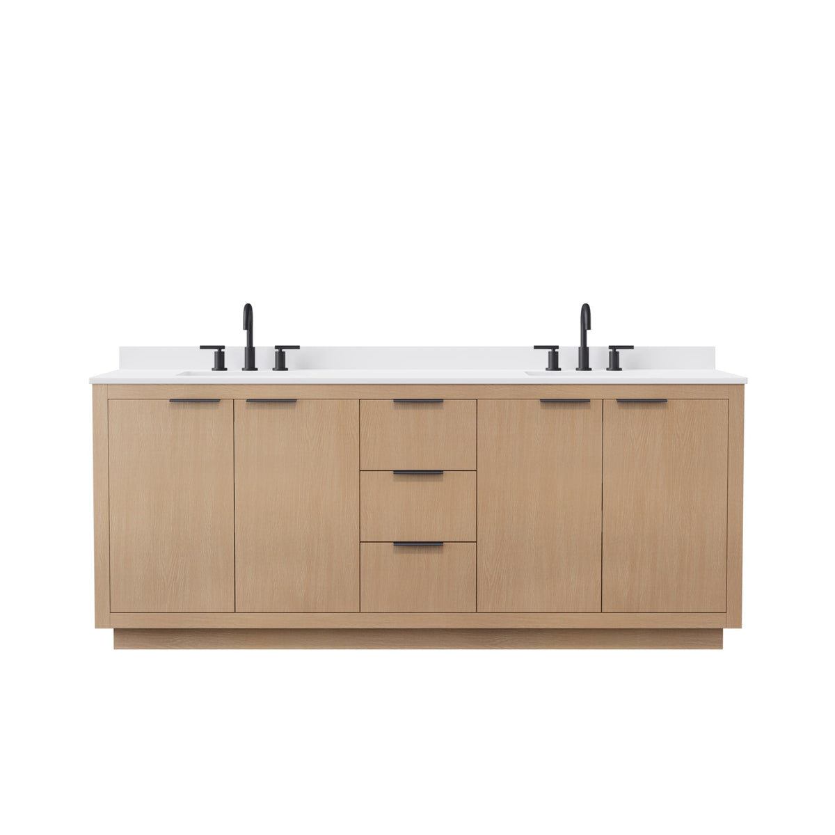 Wyndham Collection Maroni 80 Inch Double Bathroom Vanity in Light Straw, White Cultured Marble Countertop, Undermount Square Sinks (3-Hole), Matte Black Trim