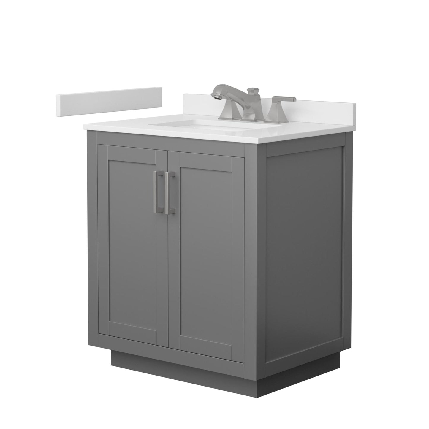 Wyndham Collection Miranda 30" Single Bathroom Vanity in Dark Gray, White Cultured Marble Countertop, Undermount Square Sink (3-Hole), Brushed Nickel Trim