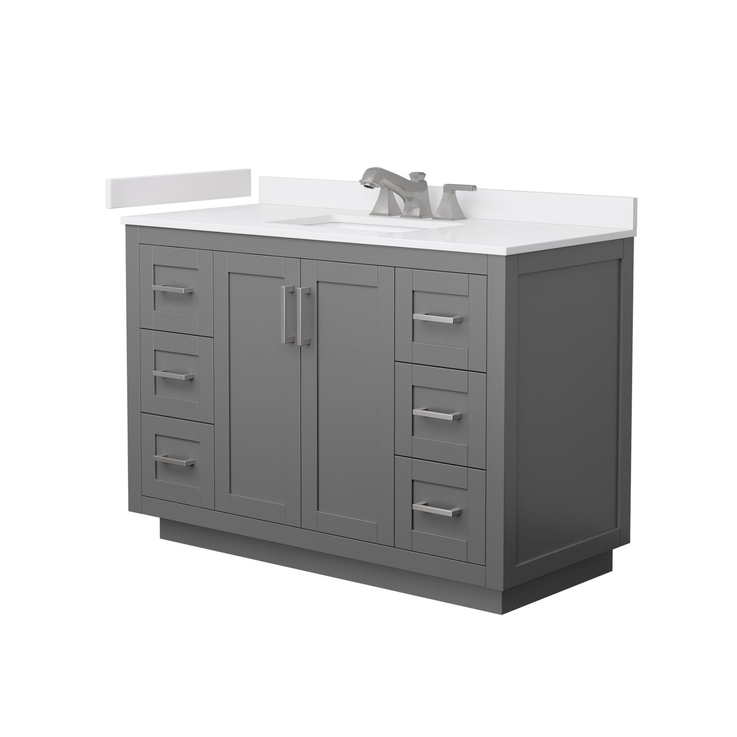Wyndham Collection Miranda 48" Single Bathroom Vanity in Dark Gray, White Cultured Marble Countertop, Undermount Square Sink (3-Hole), Brushed Nickel Trim