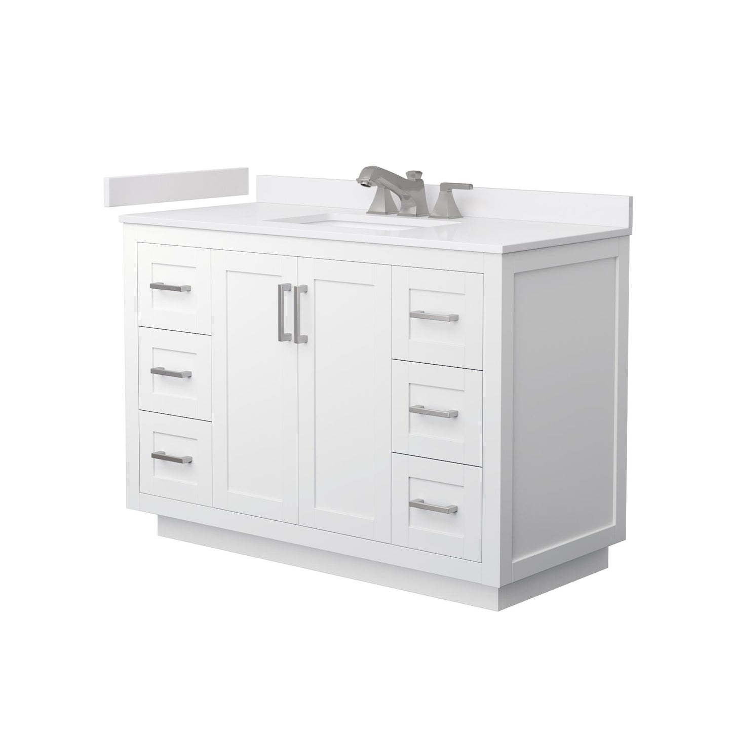 Wyndham Collection Miranda 48" Single Bathroom Vanity in White, White Cultured Marble Countertop, Undermount Square Sink (3-Hole), Brushed Nickel Trim