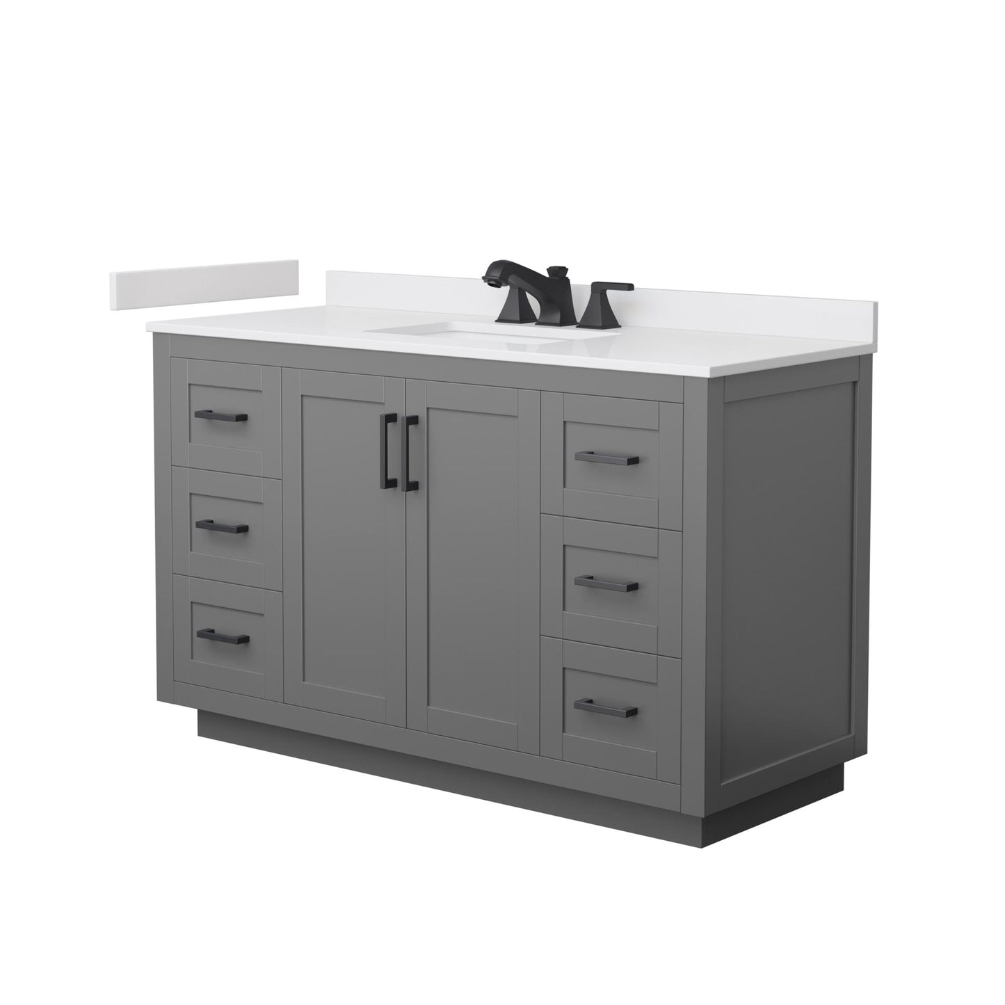Wyndham Collection Miranda 54" Single Bathroom Vanity in Dark Gray, White Cultured Marble Countertop, Undermount Square Sink (3-Hole), Matte Black Trim