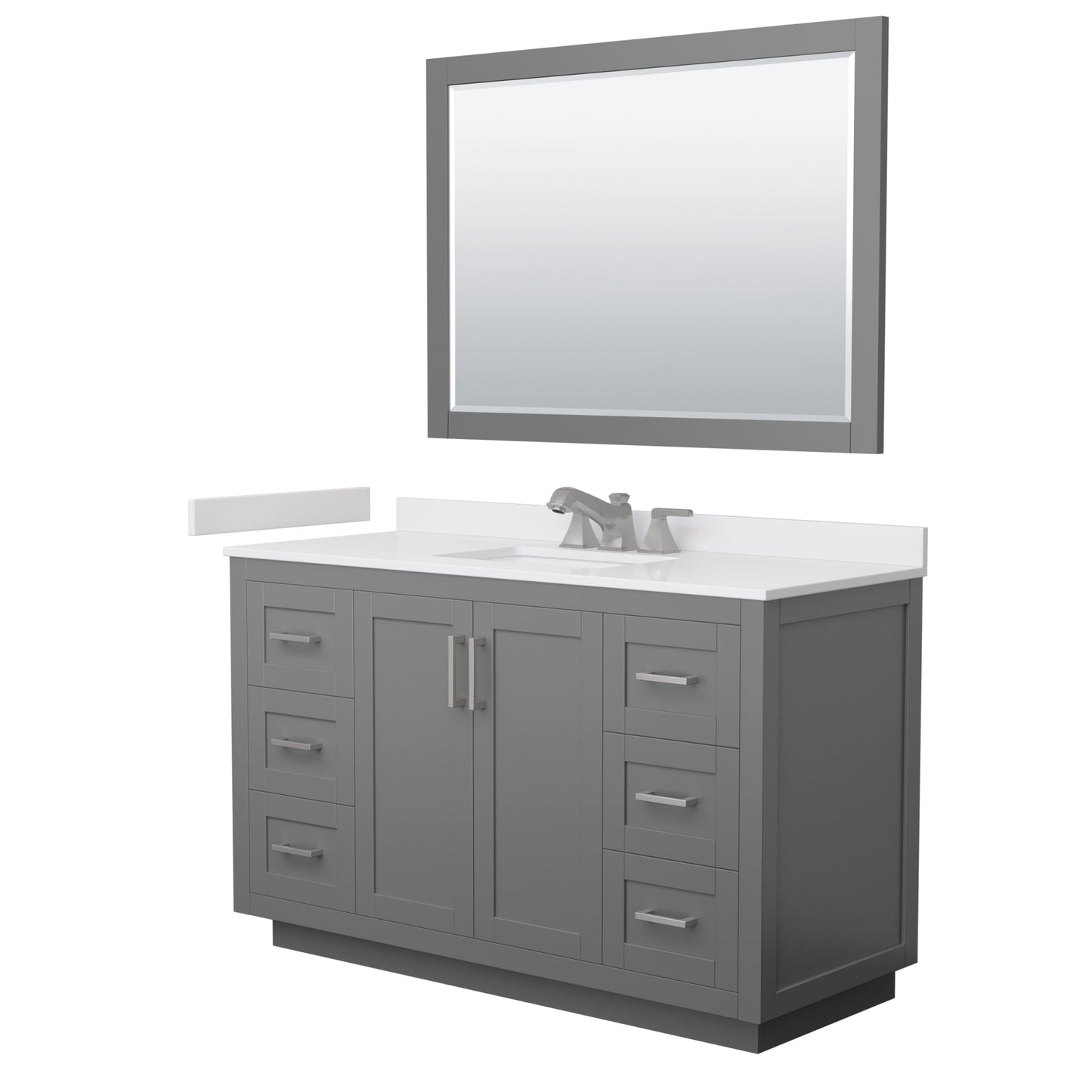 Wyndham Collection Miranda 54" Single Bathroom Vanity in Dark Gray, White Cultured Marble Countertop, Undermount Square Sink (3-Hole), Brushed Nickel Trim and 46" Mirror