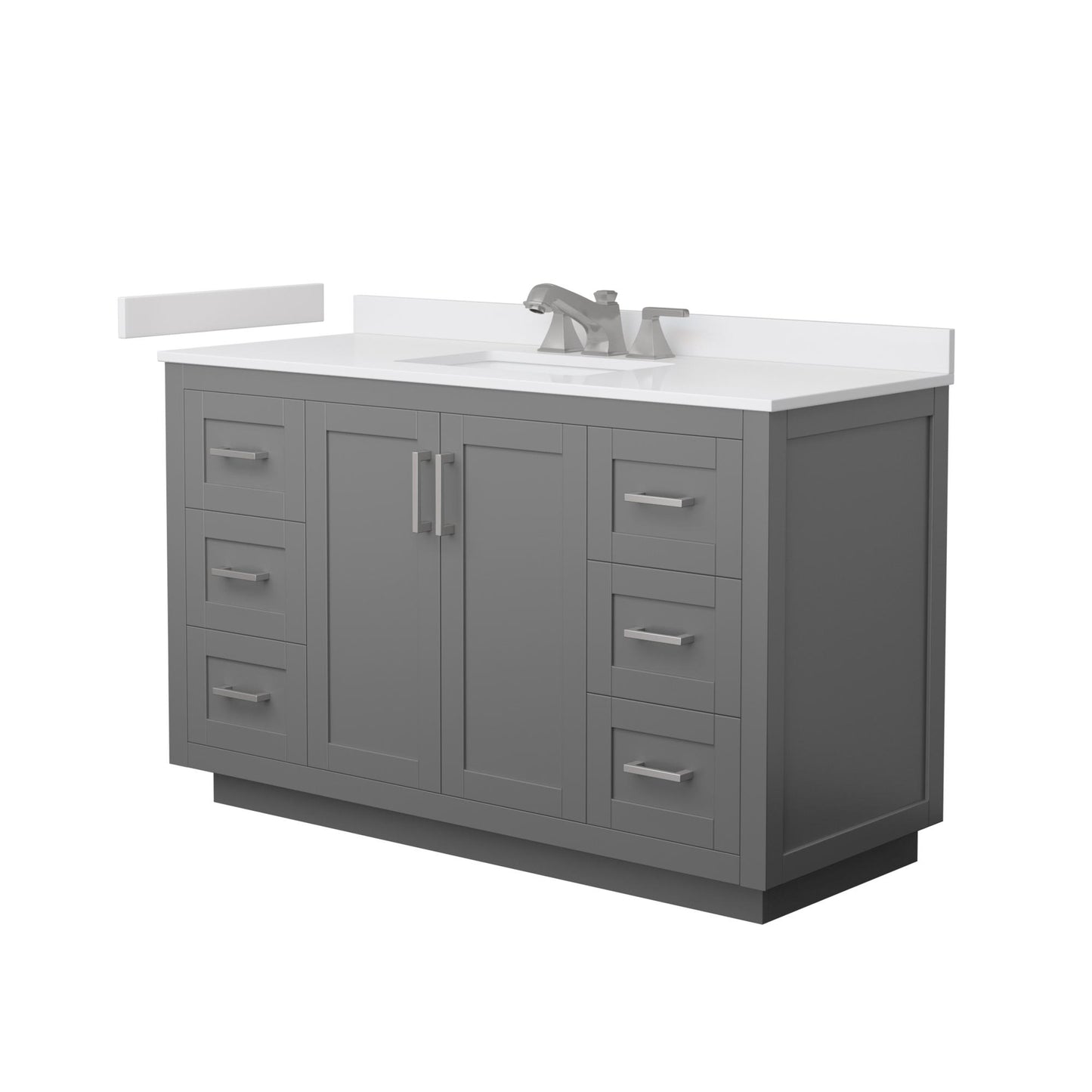 Wyndham Collection Miranda 54" Single Bathroom Vanity in Dark Gray, White Cultured Marble Countertop, Undermount Square Sink (3-Hole), Brushed Nickel Trim