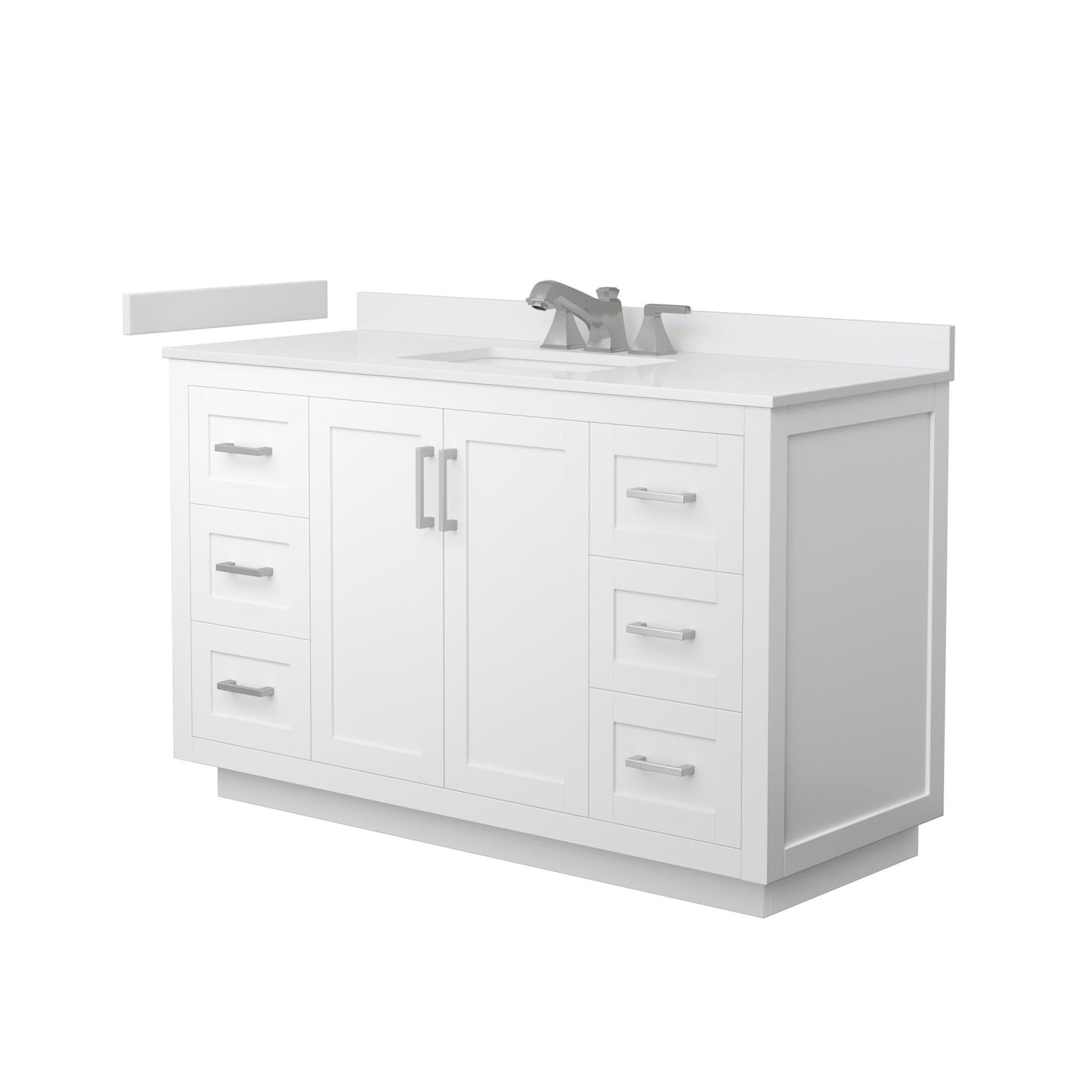 Wyndham Collection Miranda 54" Single Bathroom Vanity in White, White Cultured Marble Countertop, Undermount Square Sink (3-Hole), Brushed Nickel Trim